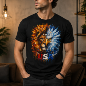 Unisex Black USA Lion & Eagle Fusion Art Tee