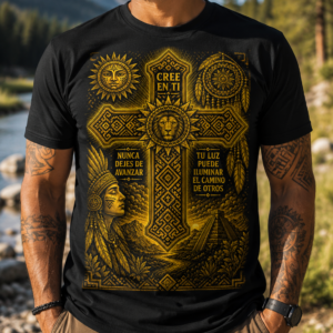 Believe in Yourself Lion Cross Gold Unisex T-Shirt – Inspirational Tribal Faith Art