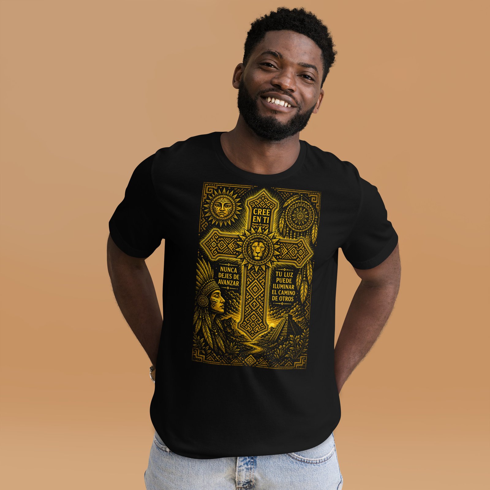 Believe in Yourself Lion Cross Gold Unisex T-Shirt – Inspirational Tribal Faith Art - Imagen 22
