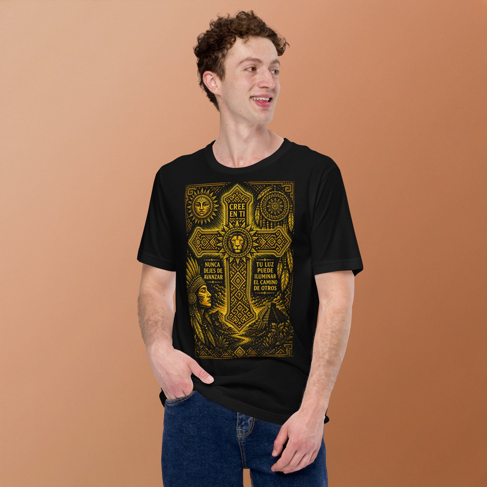 Believe in Yourself Lion Cross Gold Unisex T-Shirt – Inspirational Tribal Faith Art - Imagen 12