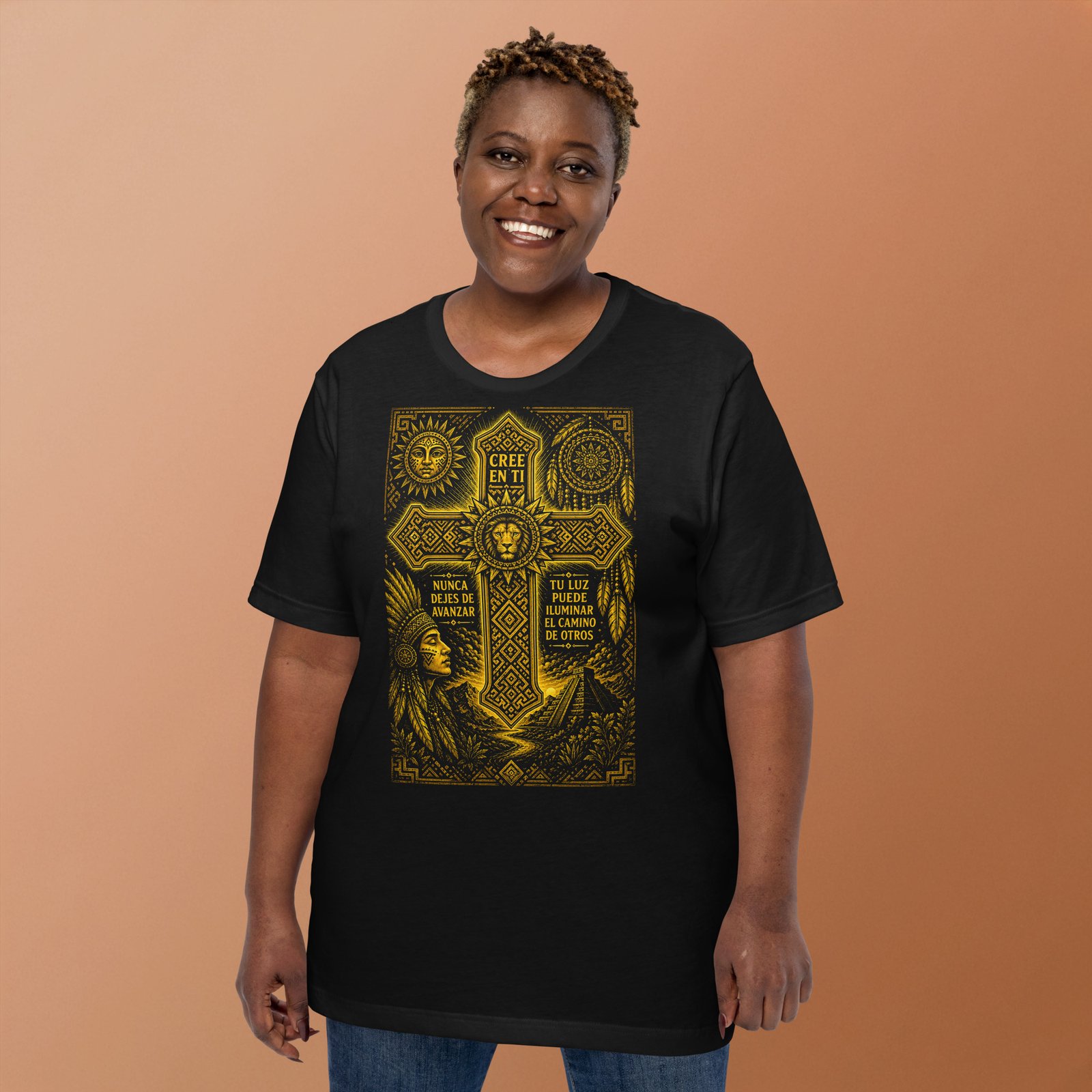 Believe in Yourself Lion Cross Gold Unisex T-Shirt – Inspirational Tribal Faith Art - Imagen 16