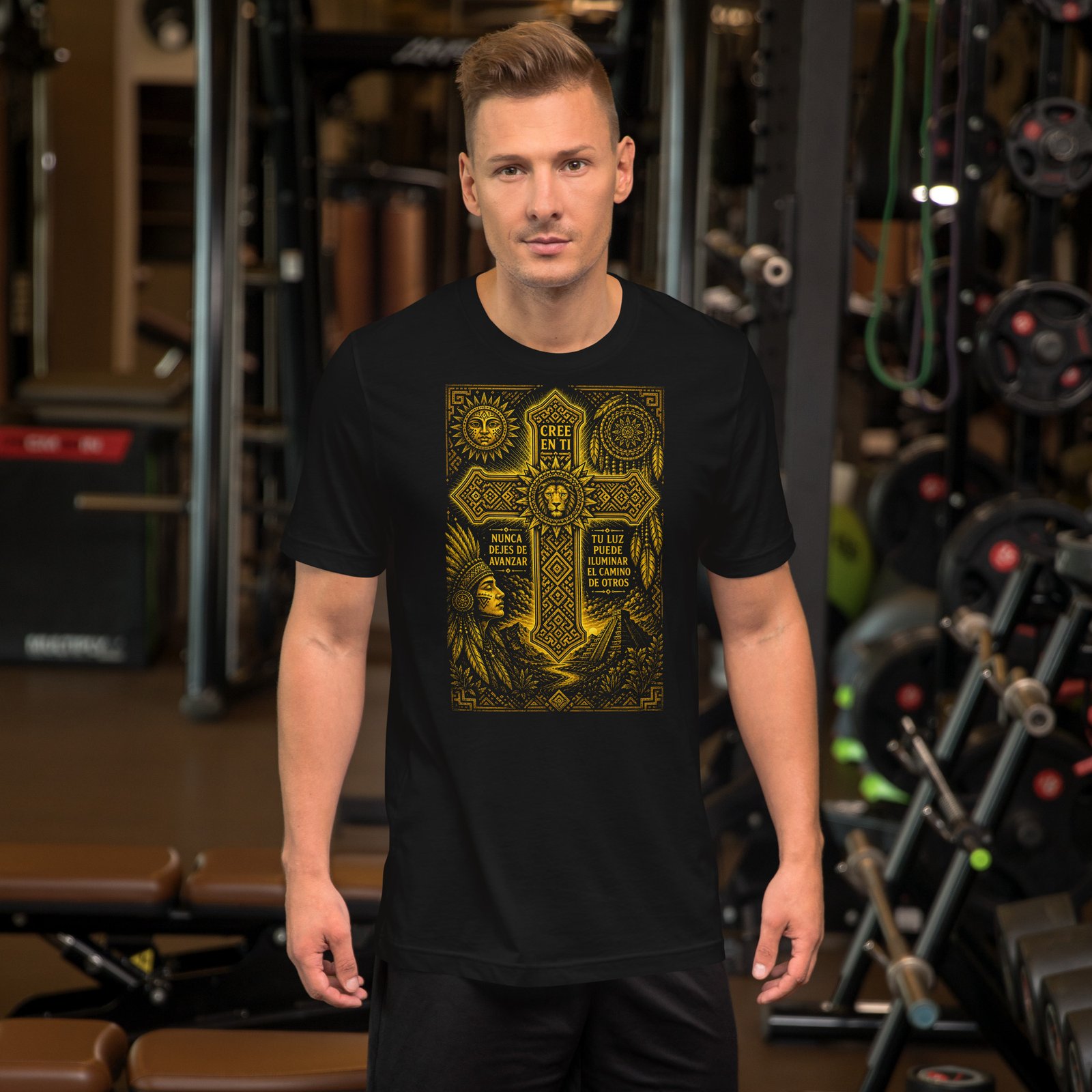 Believe in Yourself Lion Cross Gold Unisex T-Shirt – Inspirational Tribal Faith Art - Imagen 20