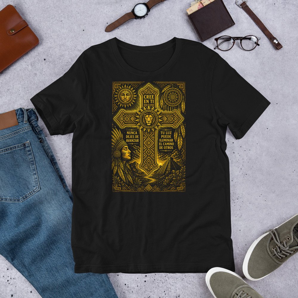 Believe in Yourself Lion Cross Gold Unisex T-Shirt – Inspirational Tribal Faith Art - Imagen 17