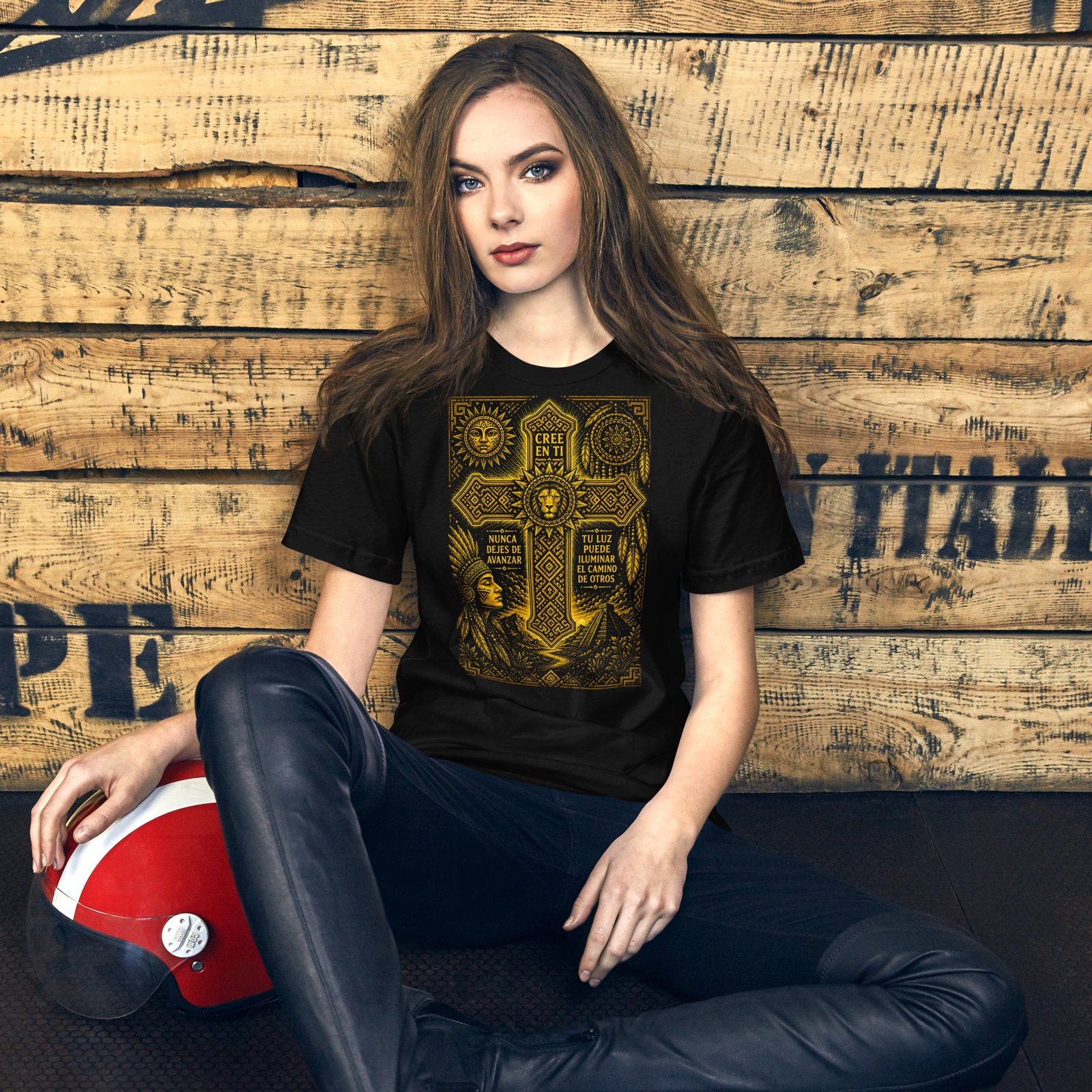 Believe in Yourself Lion Cross Gold Unisex T-Shirt – Inspirational Tribal Faith Art - Imagen 26