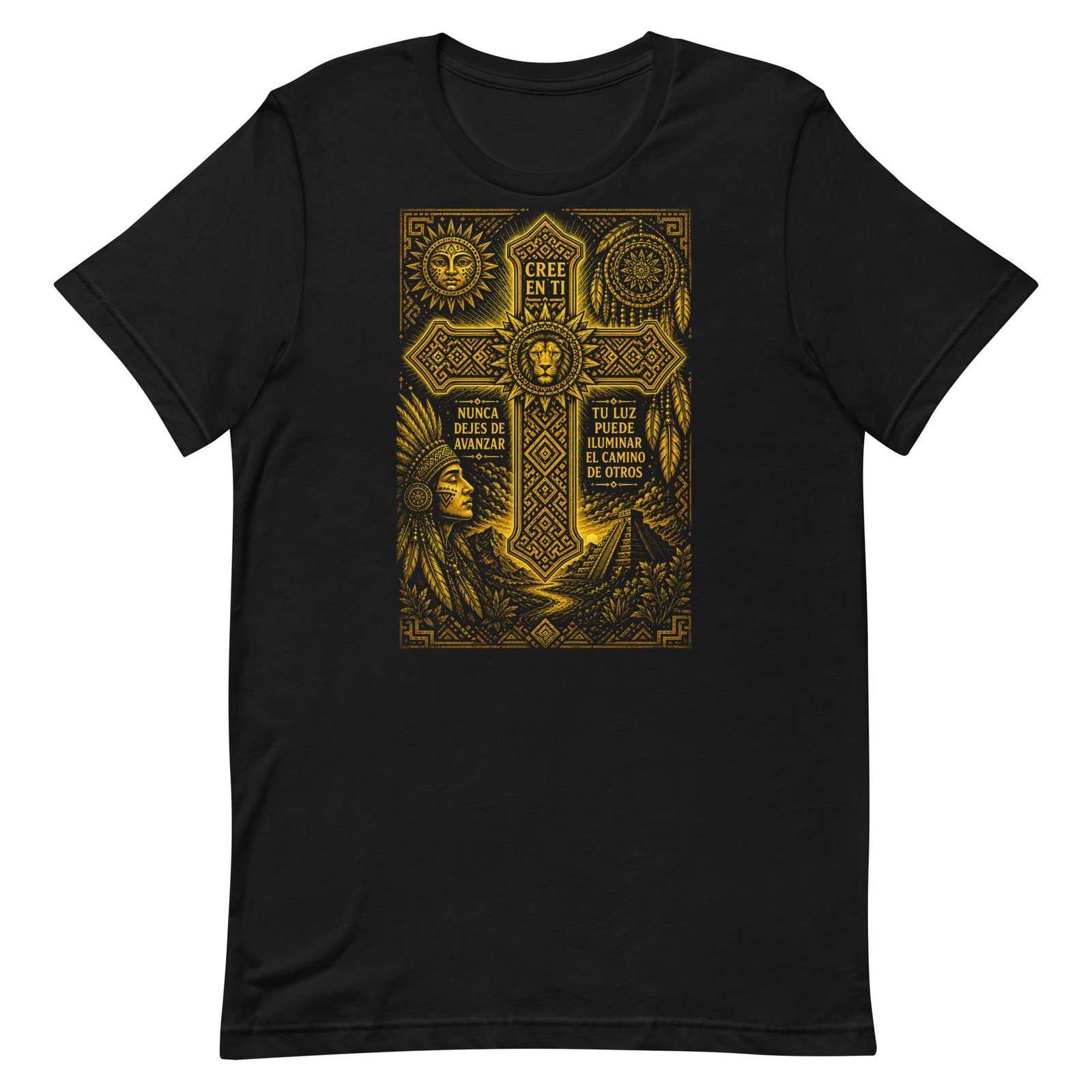 Believe in Yourself Lion Cross Gold Unisex T-Shirt – Inspirational Tribal Faith Art - Imagen 5