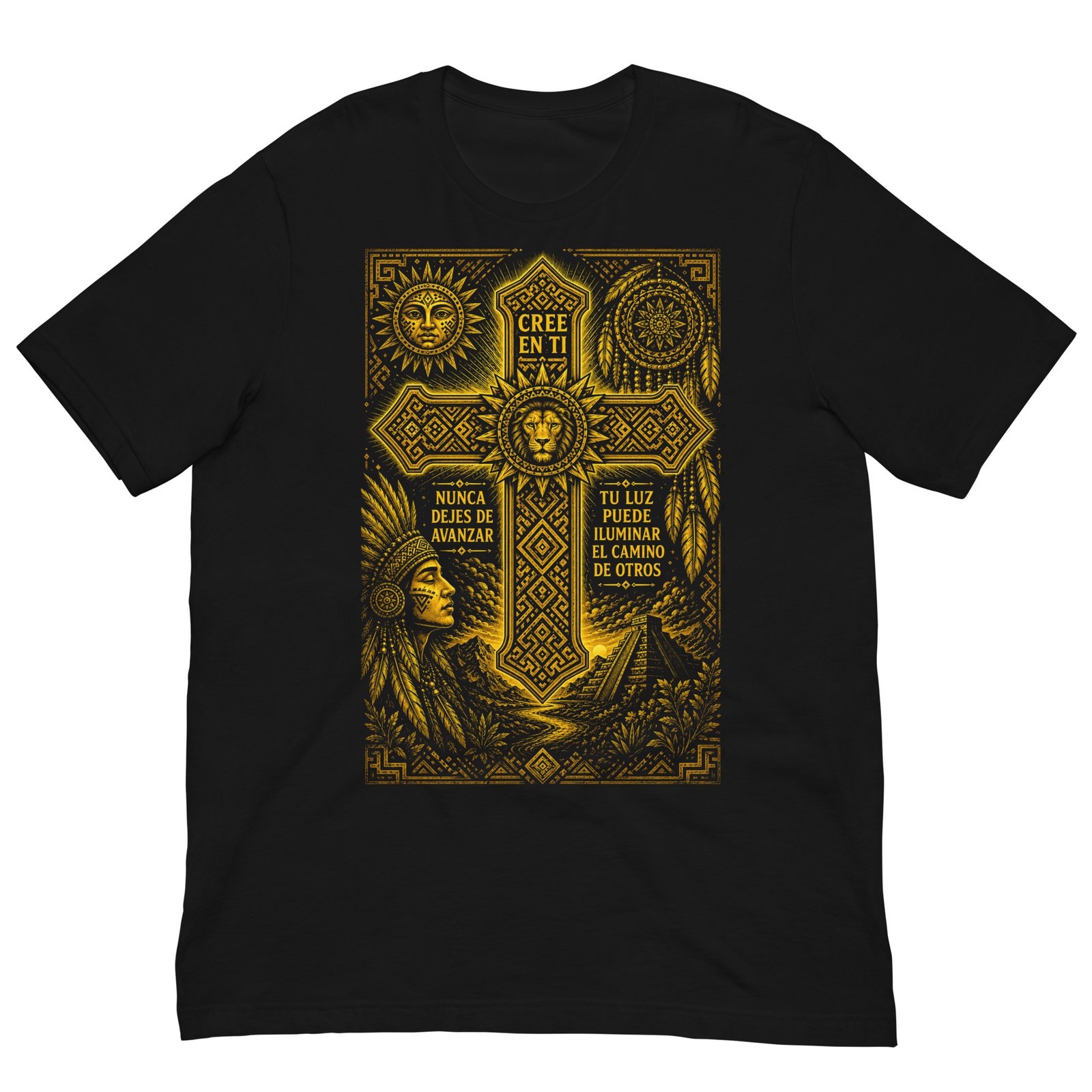 Believe in Yourself Lion Cross Gold Unisex T-Shirt – Inspirational Tribal Faith Art - Imagen 6