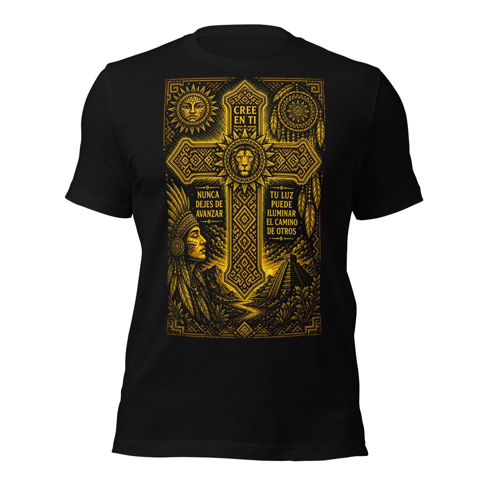Believe in Yourself Lion Cross Gold Unisex T-Shirt – Inspirational Tribal Faith Art - Imagen 3