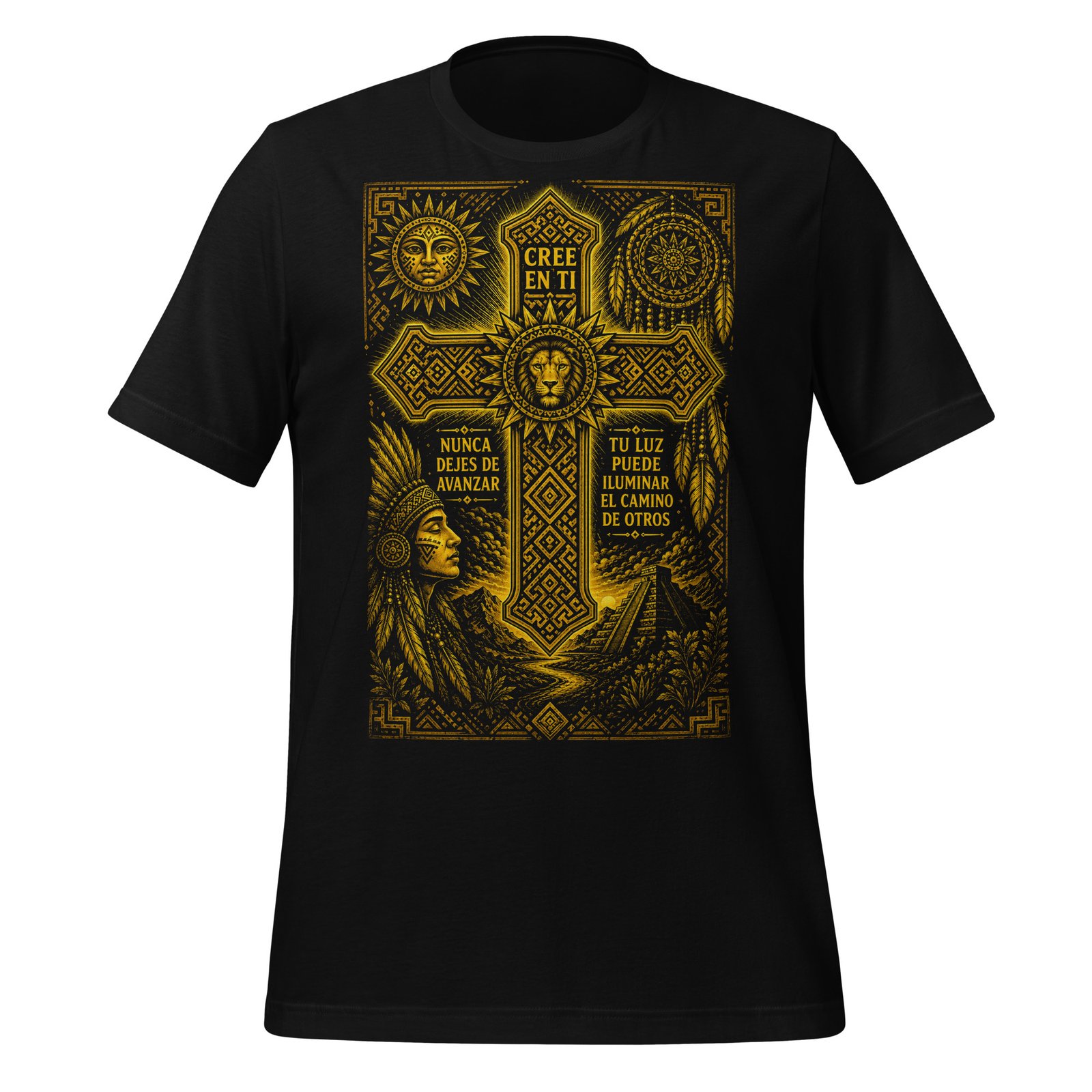 Believe in Yourself Lion Cross Gold Unisex T-Shirt – Inspirational Tribal Faith Art - Imagen 4