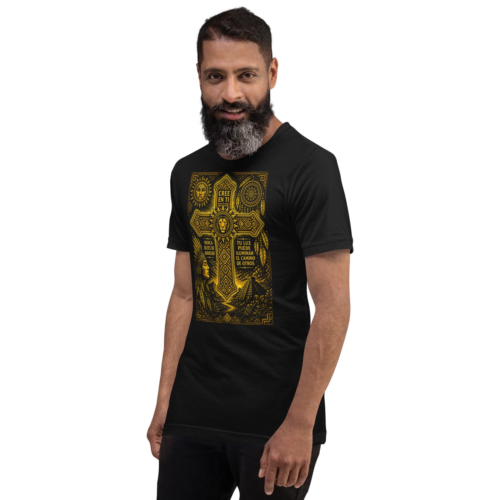 Believe in Yourself Lion Cross Gold Unisex T-Shirt – Inspirational Tribal Faith Art - Imagen 11