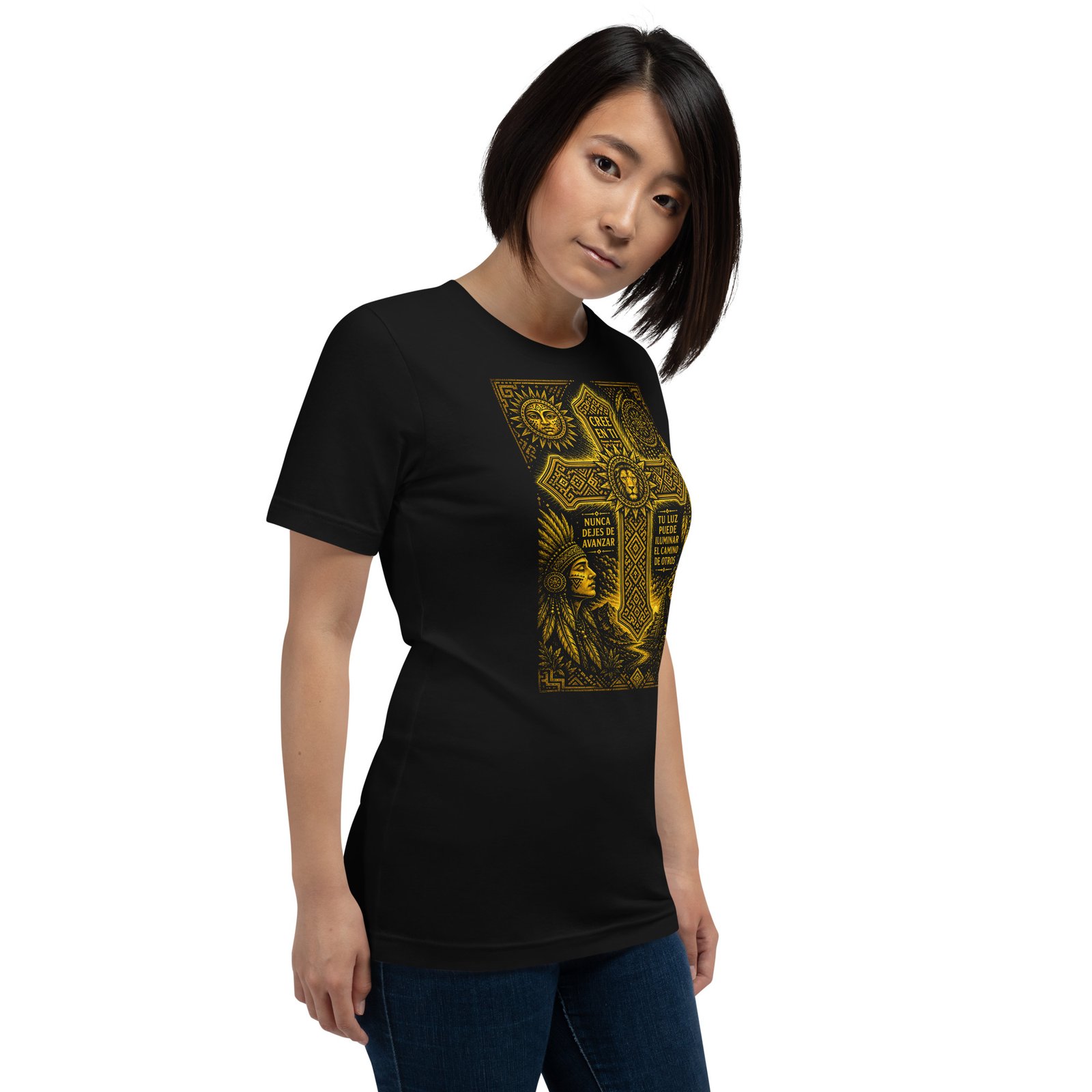 Believe in Yourself Lion Cross Gold Unisex T-Shirt – Inspirational Tribal Faith Art - Imagen 15
