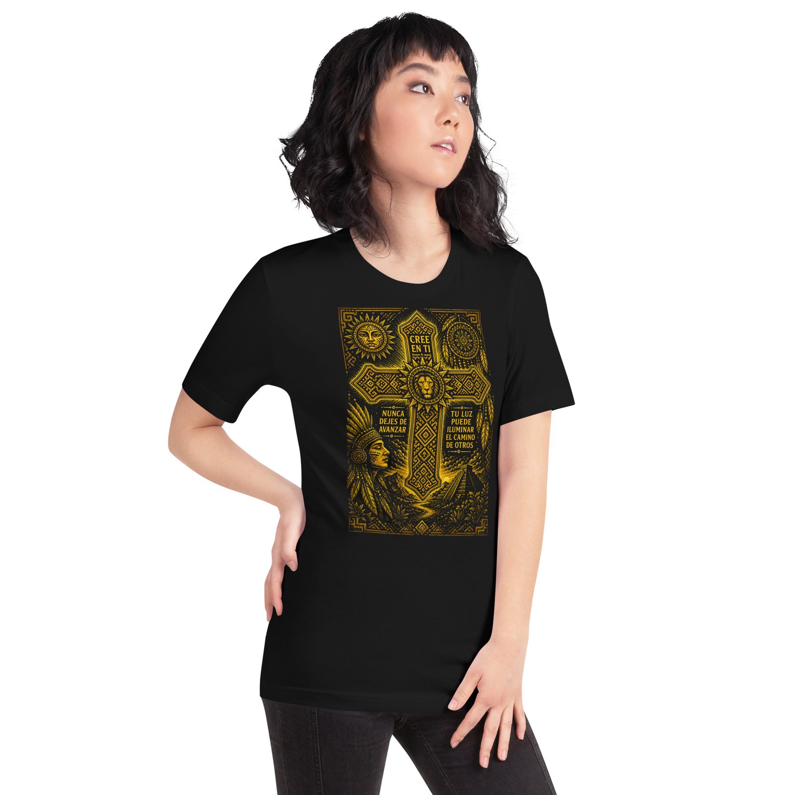 Believe in Yourself Lion Cross Gold Unisex T-Shirt – Inspirational Tribal Faith Art - Imagen 14
