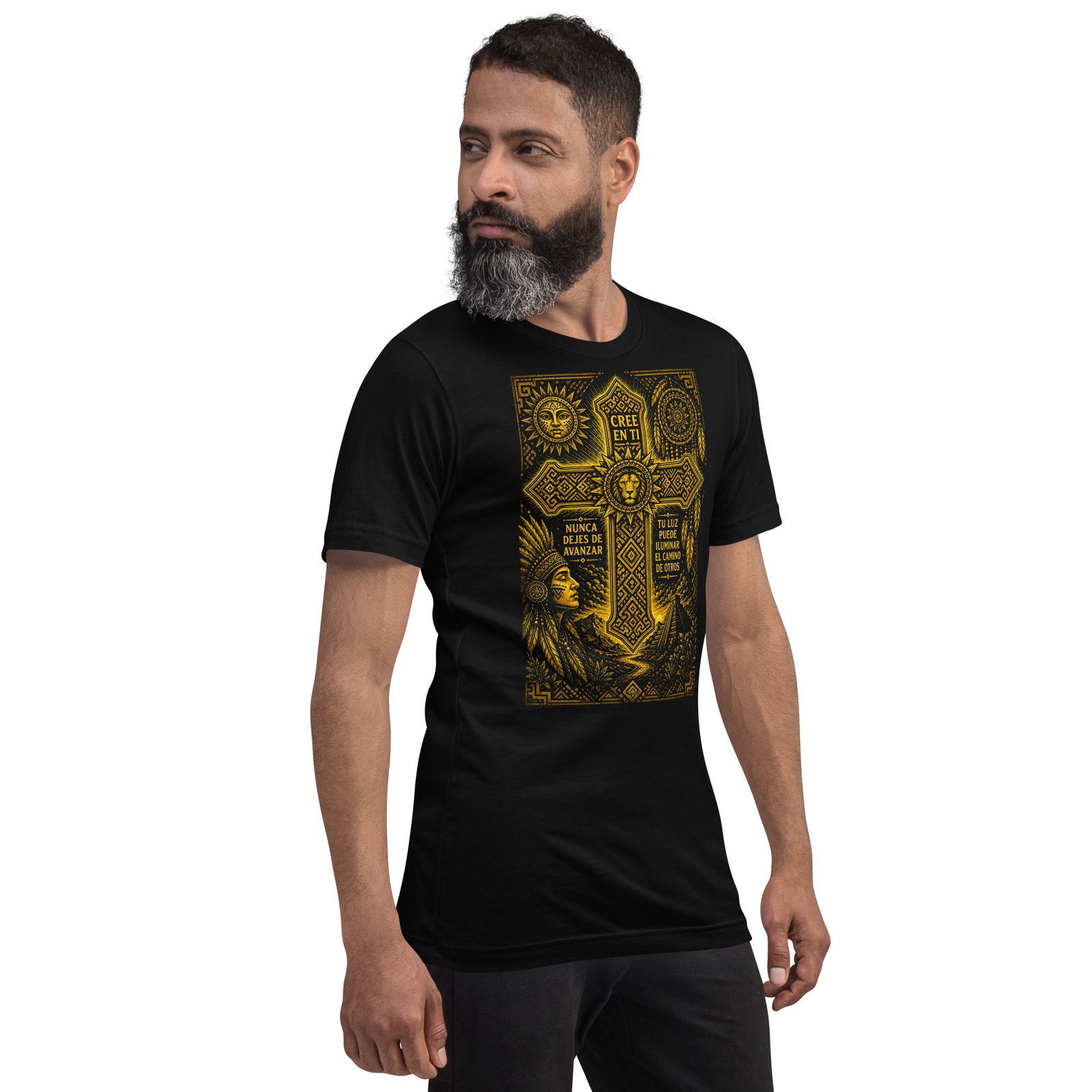 Believe in Yourself Lion Cross Gold Unisex T-Shirt – Inspirational Tribal Faith Art - Imagen 10