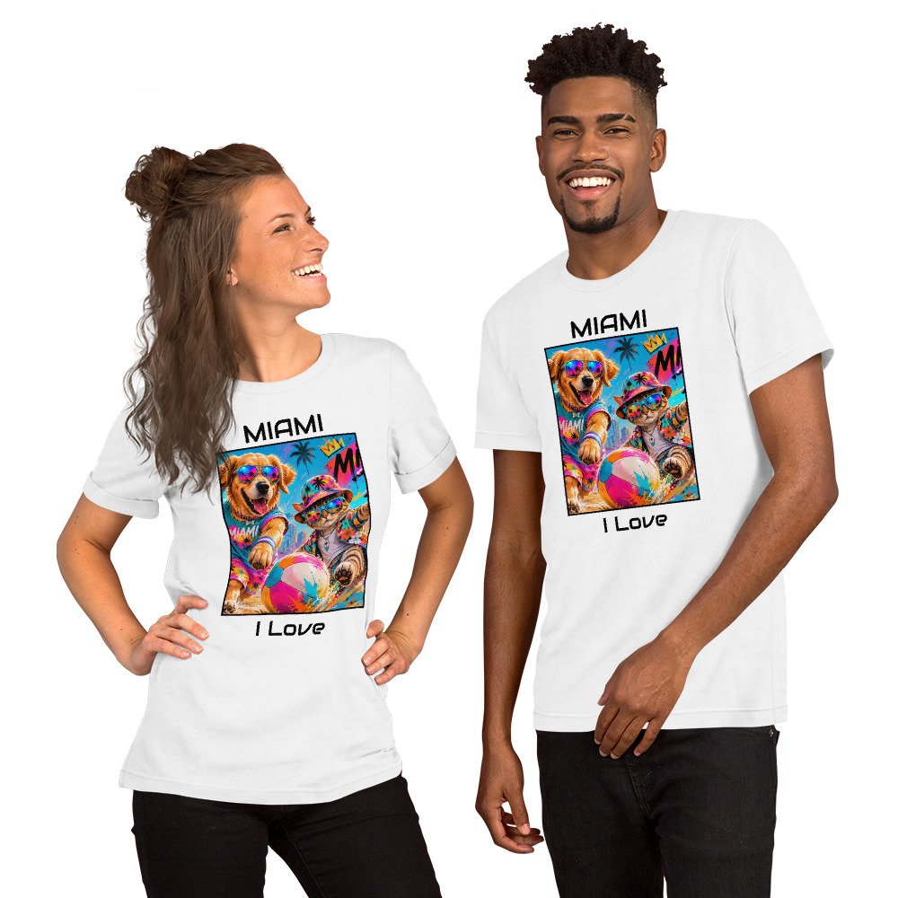 Cool Paws Miami Vibes White Unisex T-Shirt – Dog & Cat Beach Party Art - Imagen 34