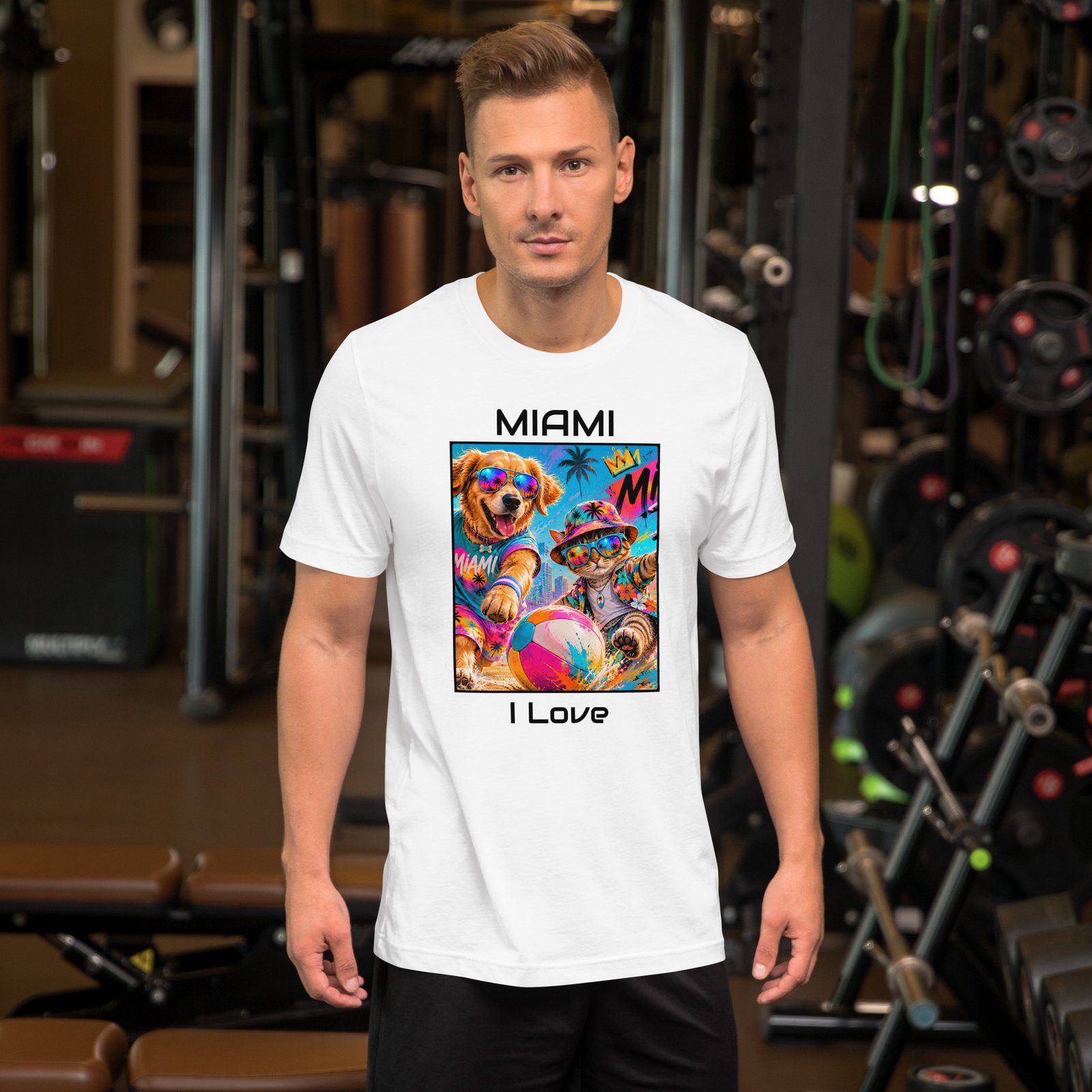 Cool Paws Miami Vibes White Unisex T-Shirt – Dog & Cat Beach Party Art - Imagen 25
