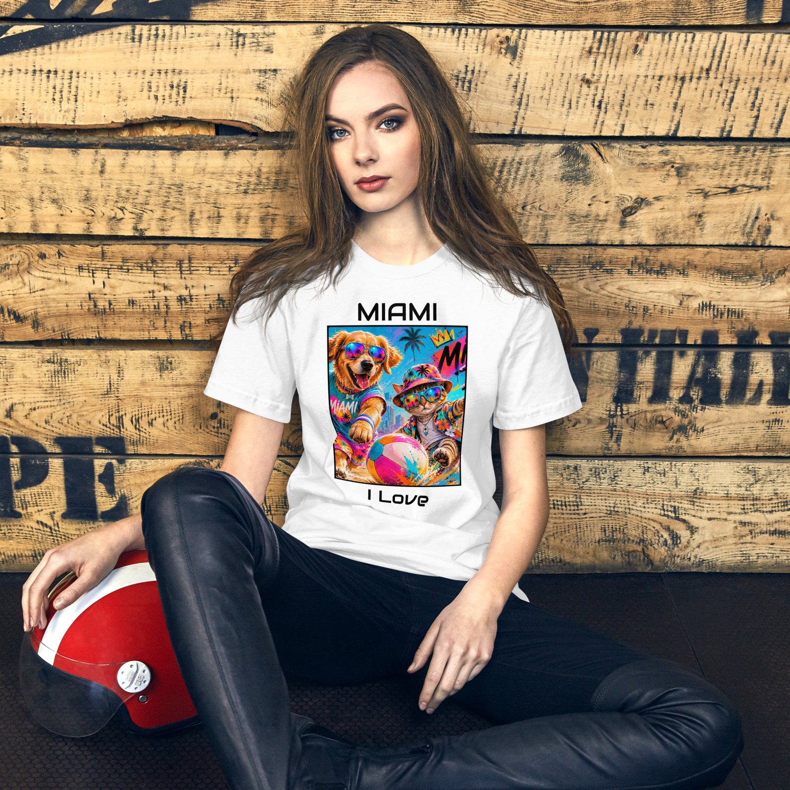 Cool Paws Miami Vibes White Unisex T-Shirt – Dog & Cat Beach Party Art - Imagen 32