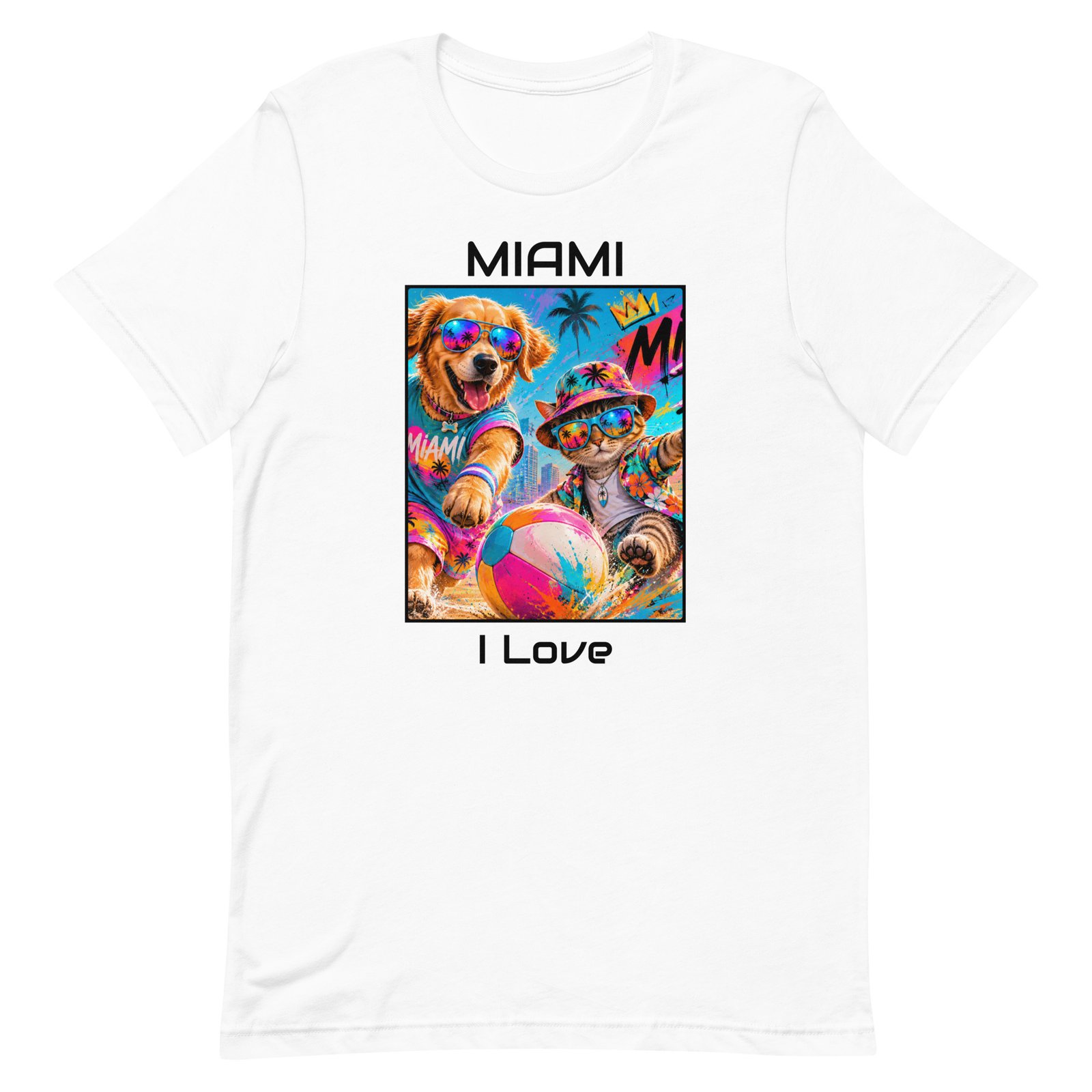 Cool Paws Miami Vibes White Unisex T-Shirt – Dog & Cat Beach Party Art - Imagen 5
