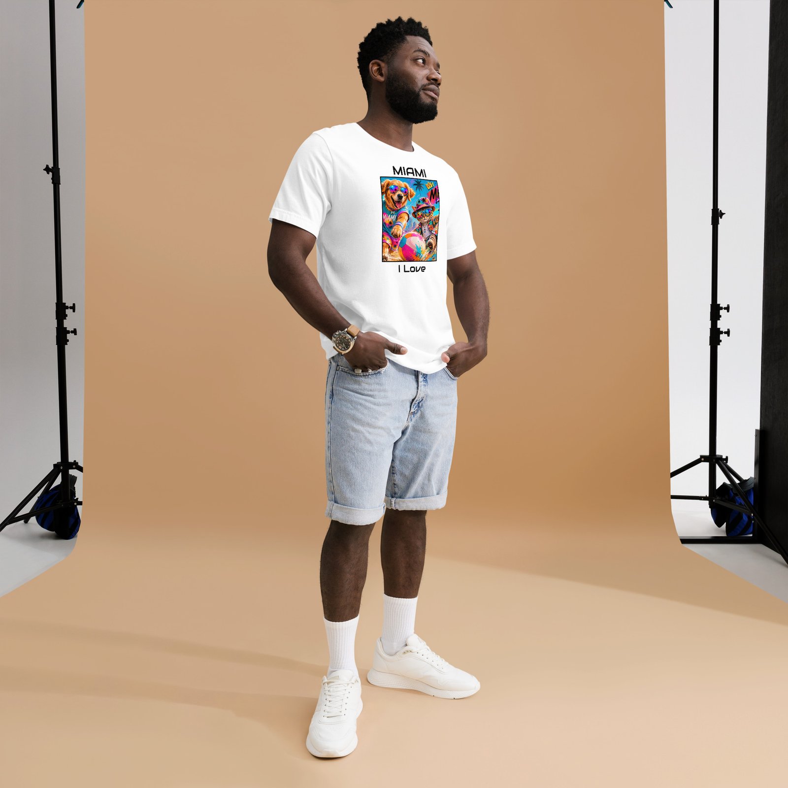 Cool Paws Miami Vibes White Unisex T-Shirt – Dog & Cat Beach Party Art - Imagen 27