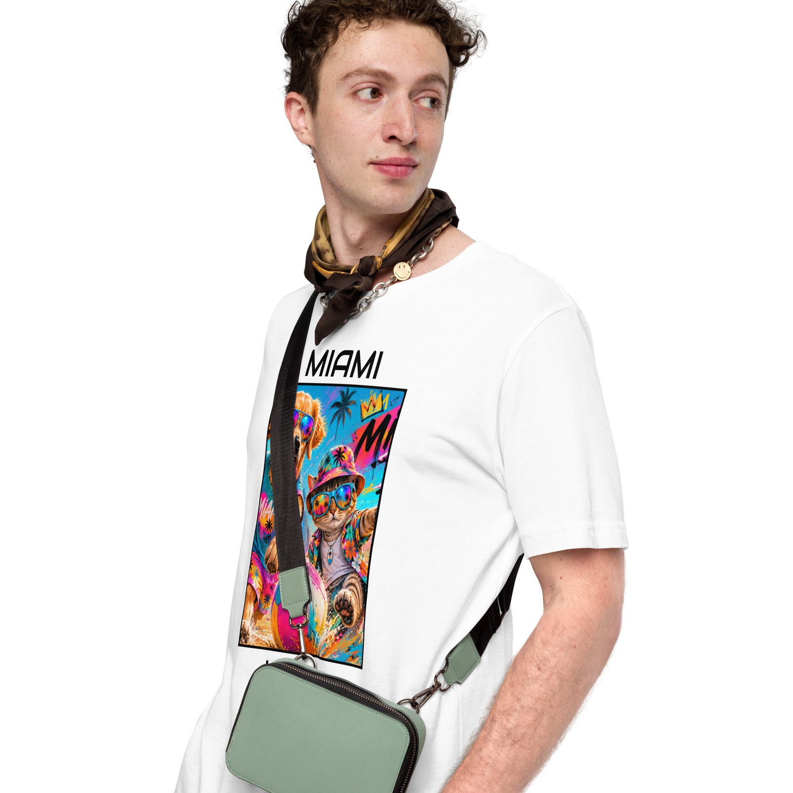 Cool Paws Miami Vibes White Unisex T-Shirt – Dog & Cat Beach Party Art - Imagen 26