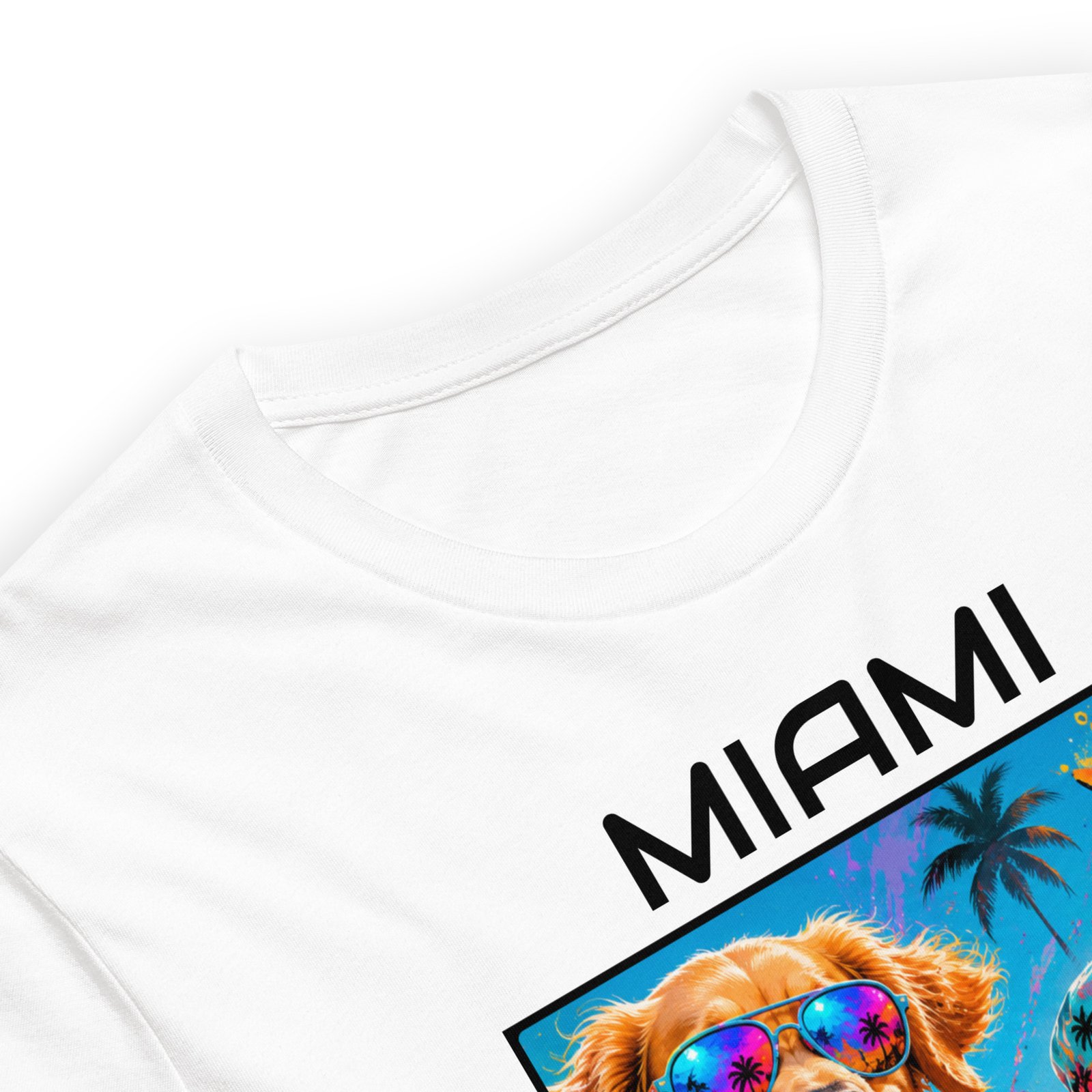 Cool Paws Miami Vibes White Unisex T-Shirt – Dog & Cat Beach Party Art - Imagen 35