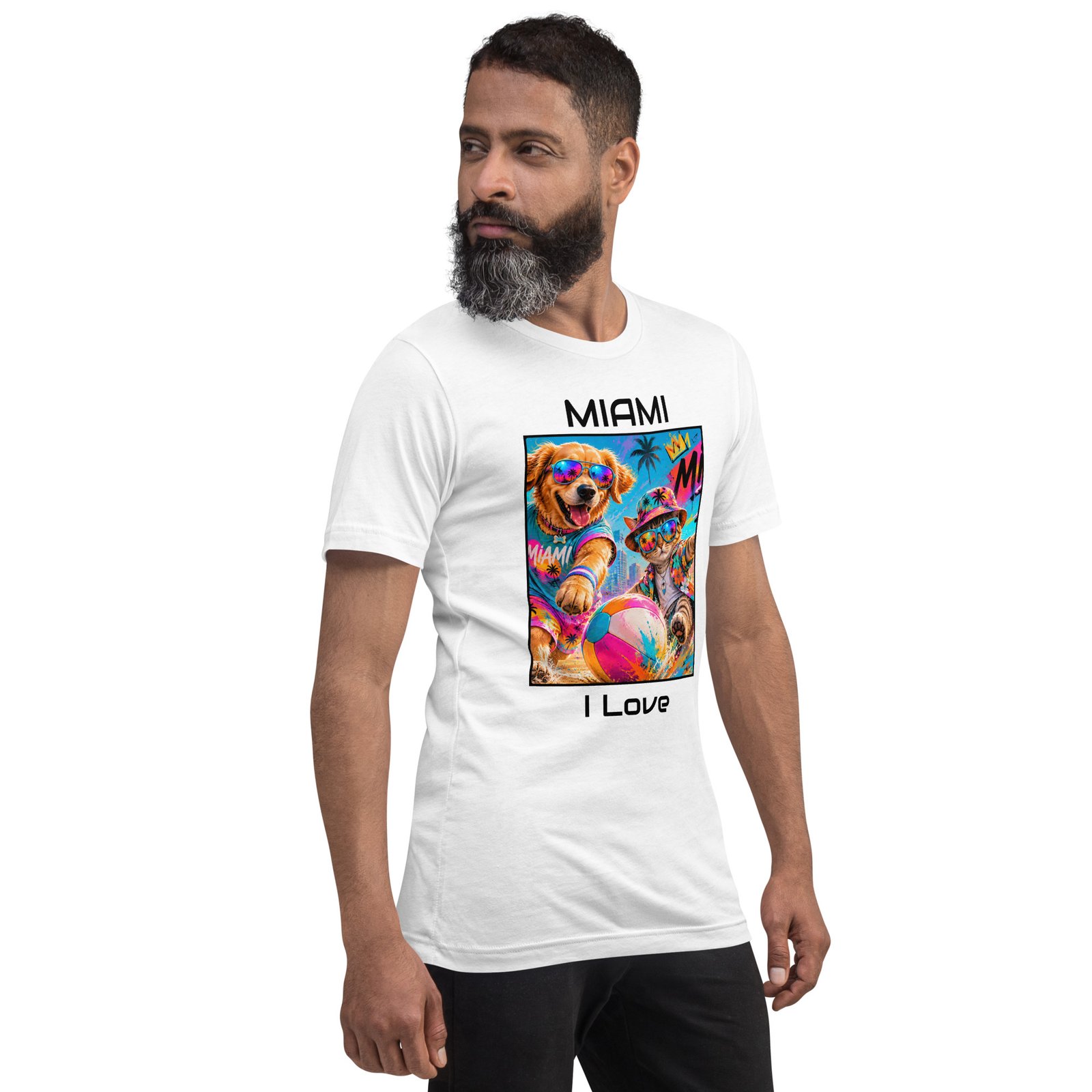Cool Paws Miami Vibes White Unisex T-Shirt – Dog & Cat Beach Party Art - Imagen 12