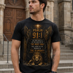 Psalm 91 Guardian Angels & Lion Black Unisex T-Shirt