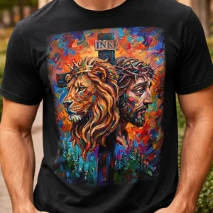Unisex Lion & Crown of Thorns Christian Art T-Shirt