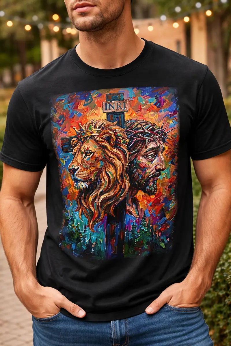 Unisex Lion & Crown of Thorns Christian Art T-Shirt
