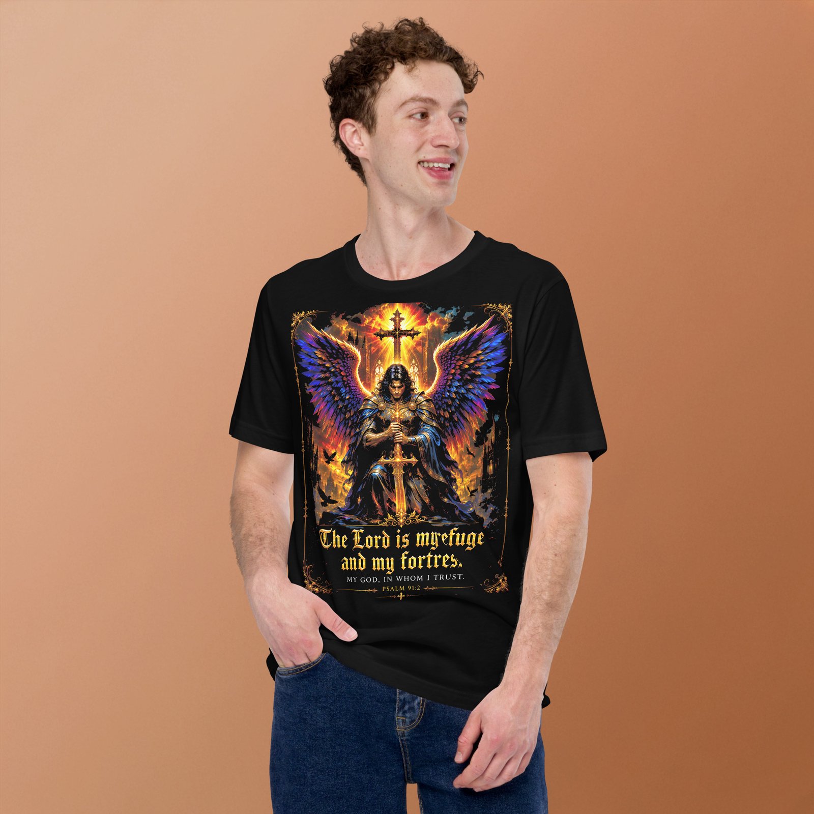 Psalm 91 Guardian Angel Christian Black Unisex T-Shirt - Imagen 13