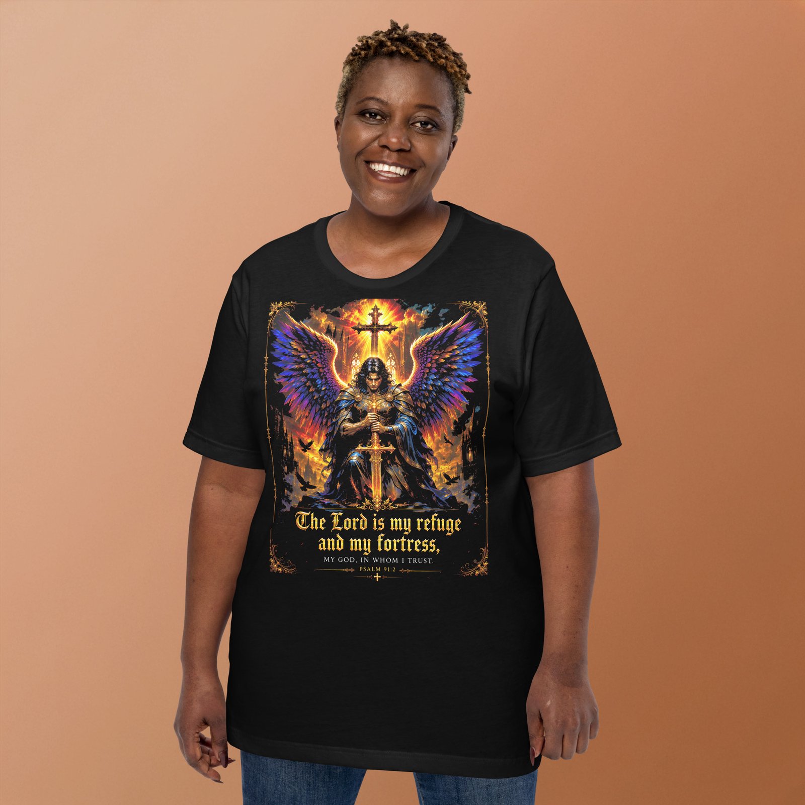 Psalm 91 Guardian Angel Christian Black Unisex T-Shirt - Imagen 17