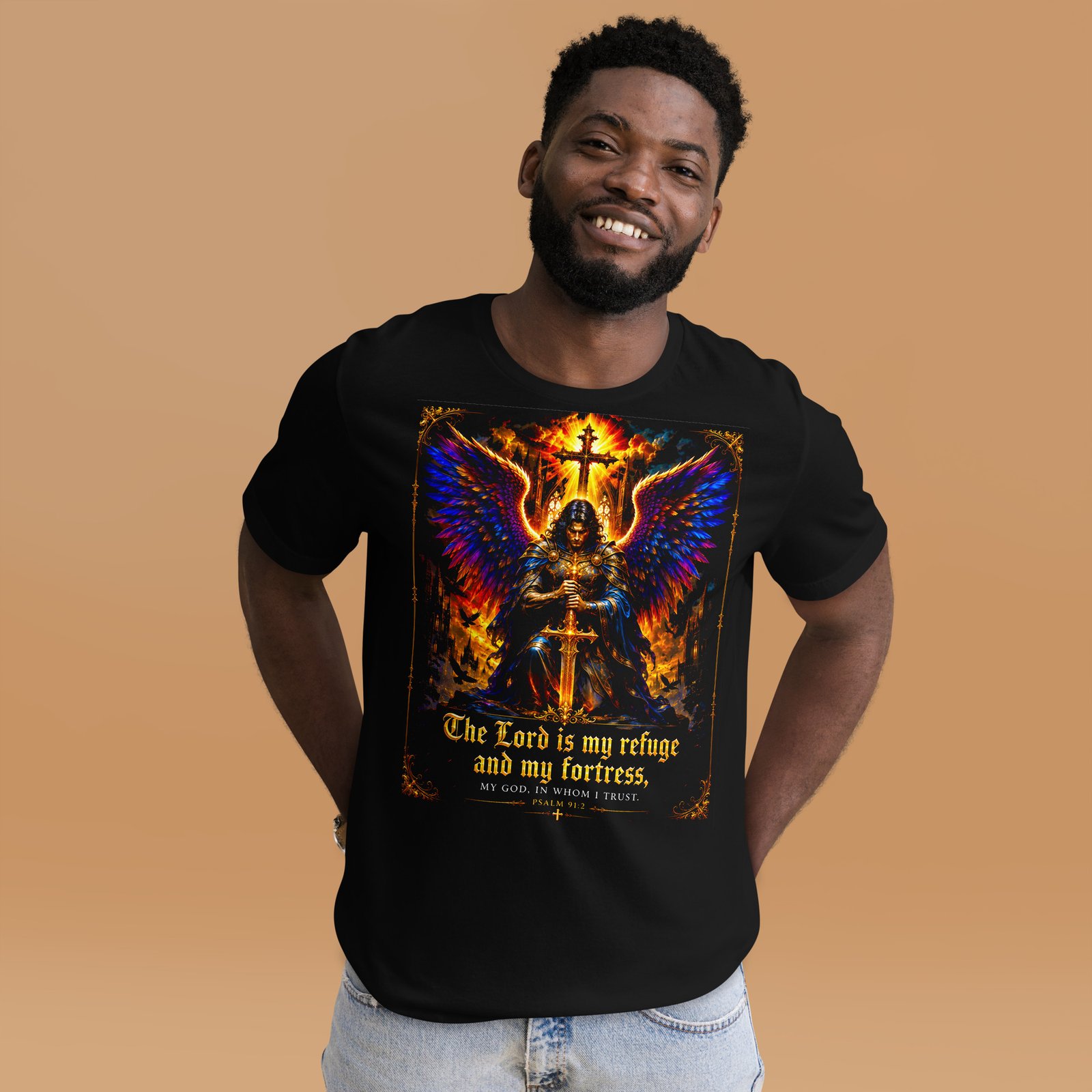 Psalm 91 Guardian Angel Christian Black Unisex T-Shirt - Imagen 18