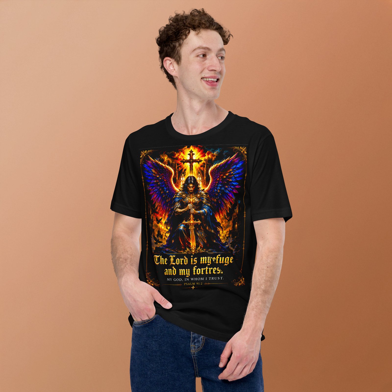 Psalm 91 Guardian Angel Christian Black Unisex T-Shirt - Imagen 9