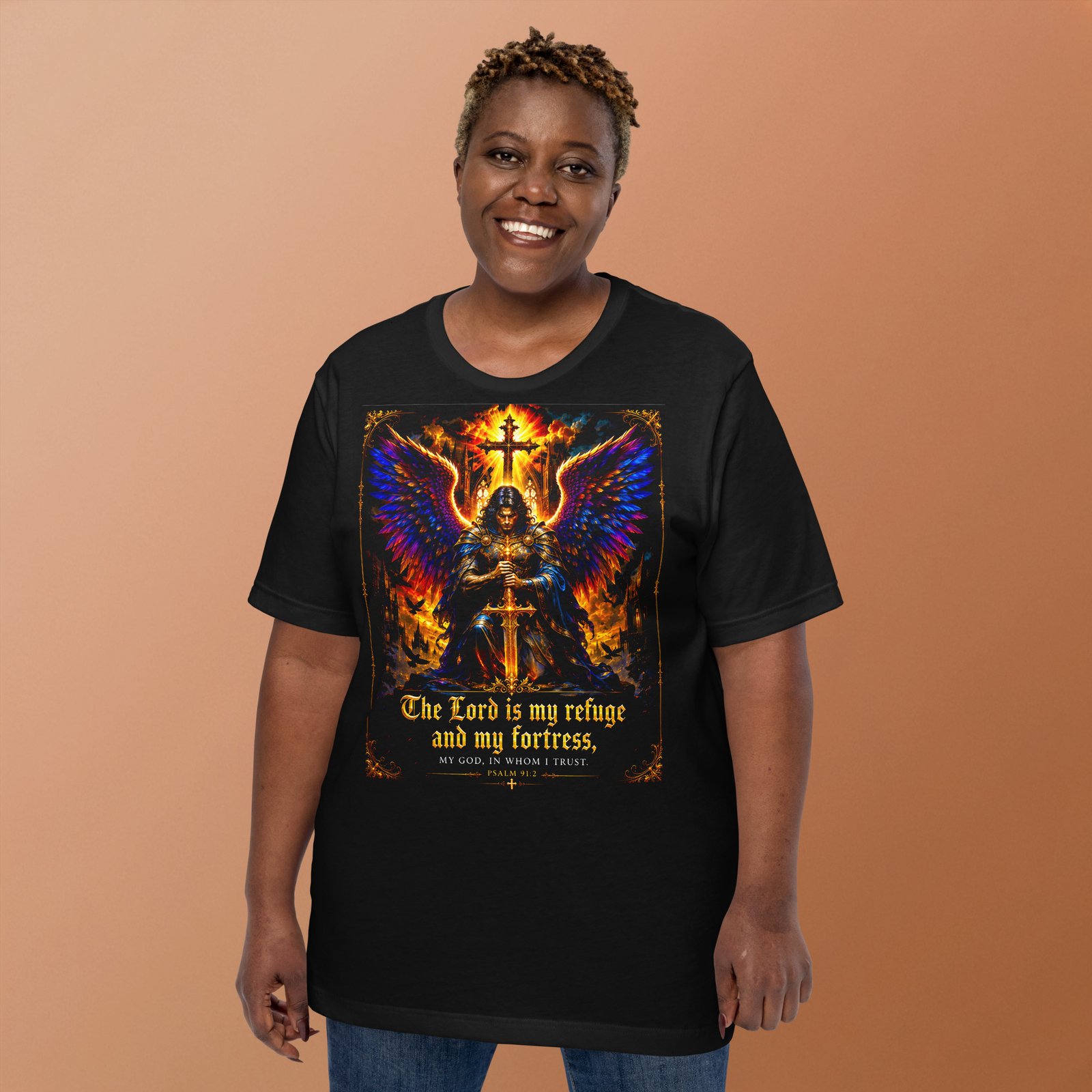 Psalm 91 Guardian Angel Christian Black Unisex T-Shirt - Imagen 12