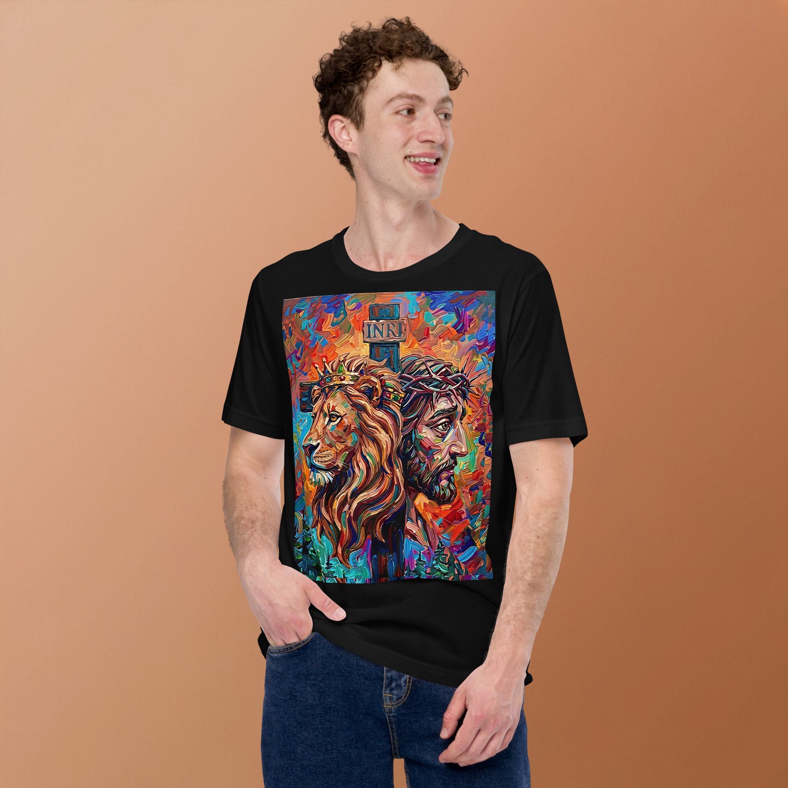 Unisex Lion & Crown of Thorns Christian Art T-Shirt - Imagen 9