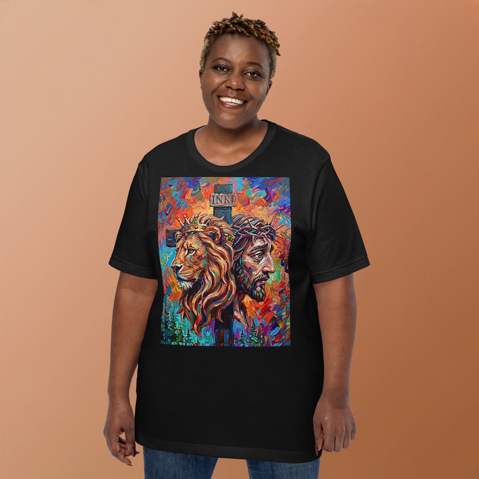Unisex Lion & Crown of Thorns Christian Art T-Shirt - Imagen 10