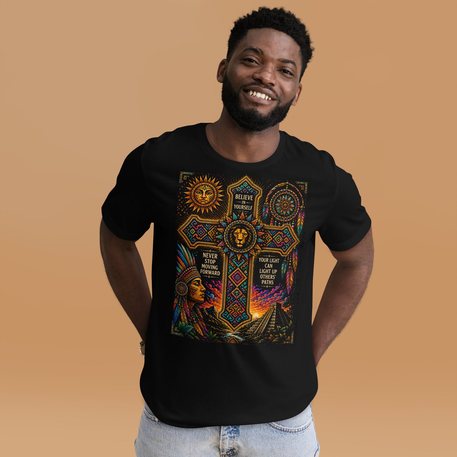 Believe in Yourself Lion Cross Black Unisex T-Shirt - Image 16