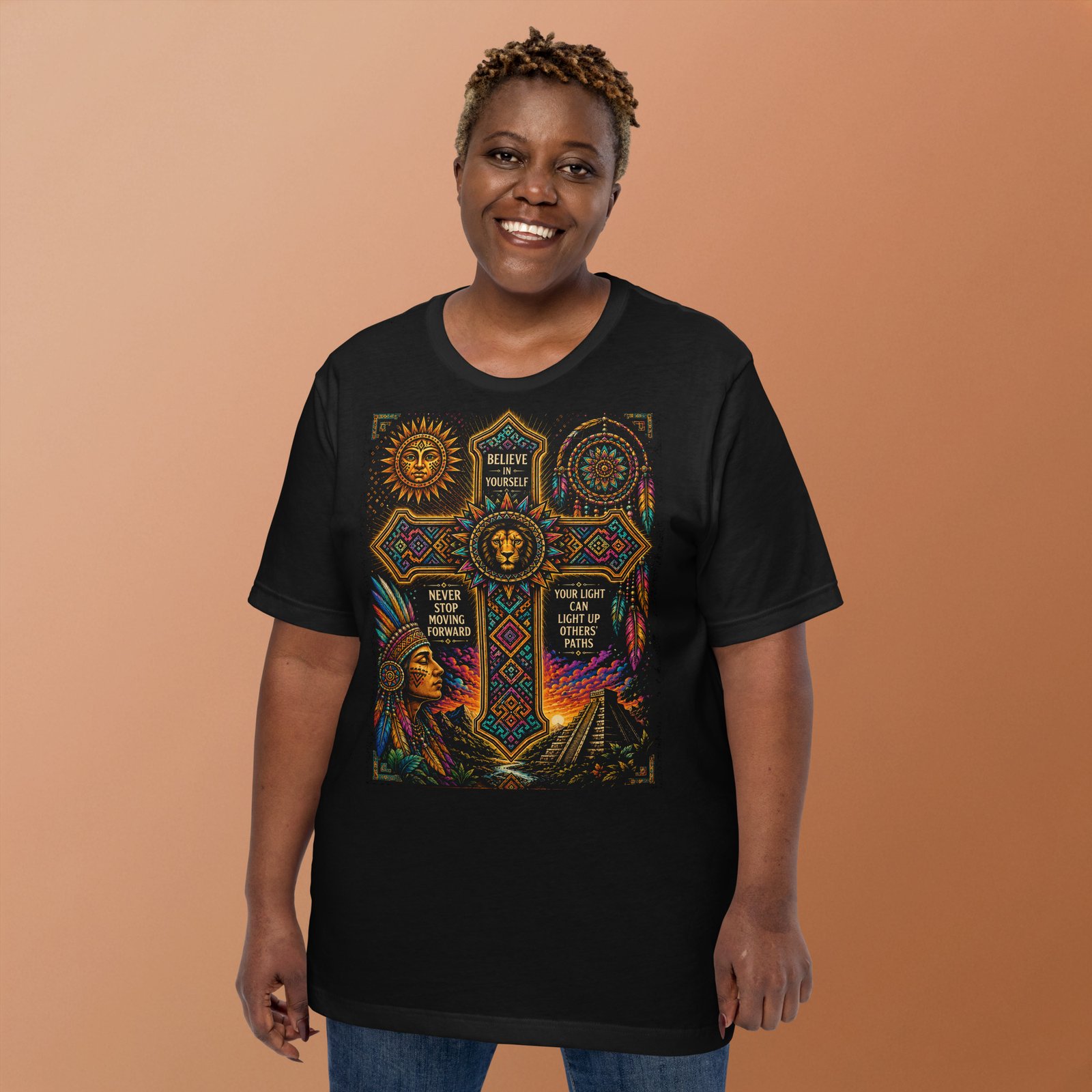 Believe in Yourself Lion Cross Black Unisex T-Shirt - Image 11