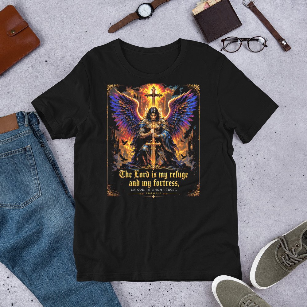 Psalm 91 Guardian Angel Christian Black Unisex T-Shirt - Imagen 18