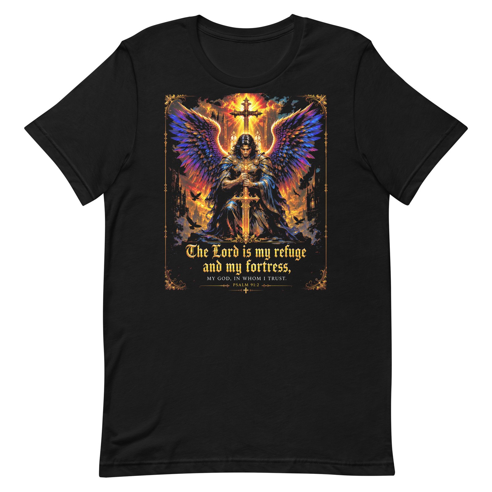 Psalm 91 Guardian Angel Christian Black Unisex T-Shirt - Imagen 7
