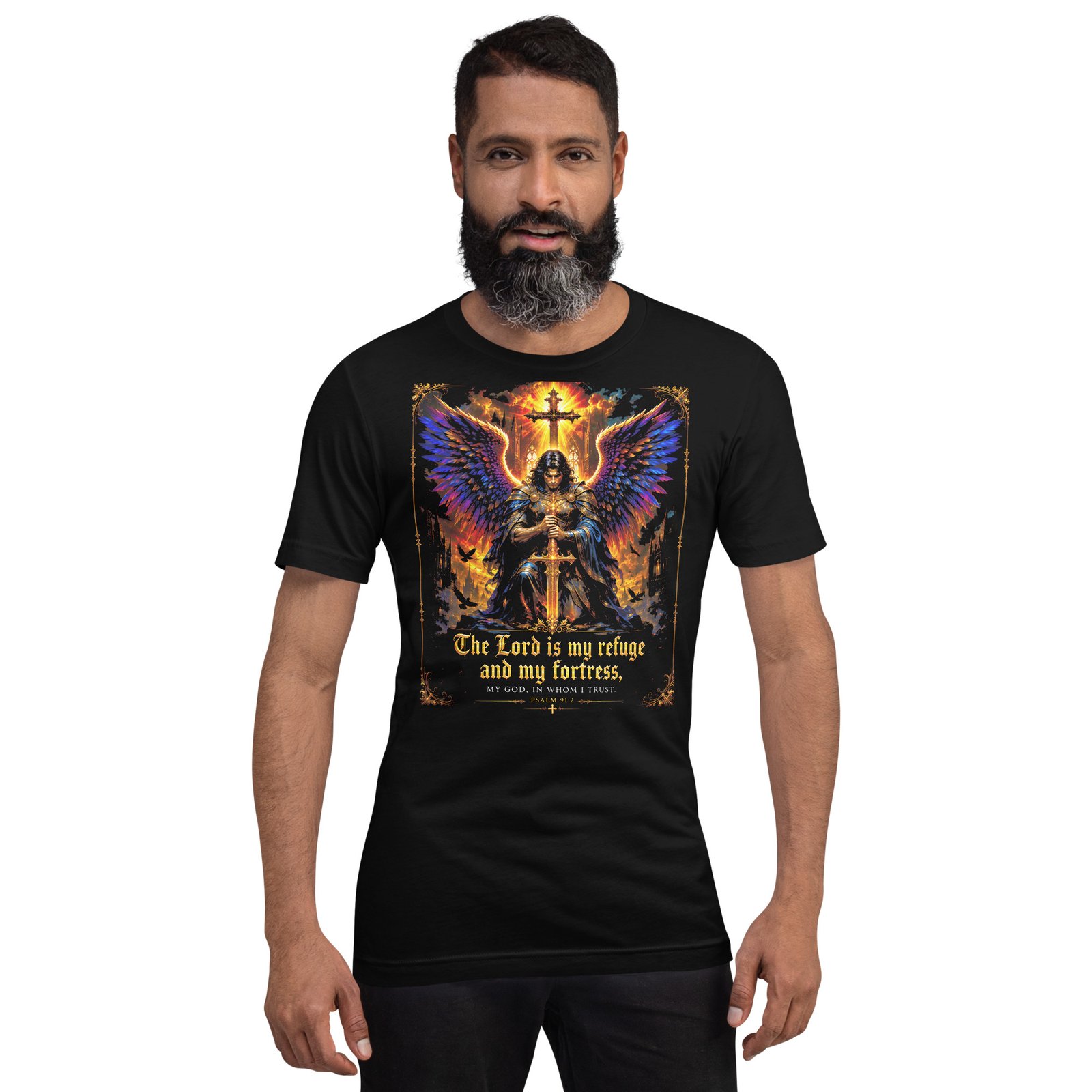 Psalm 91 Guardian Angel Christian Black Unisex T-Shirt - Imagen 12