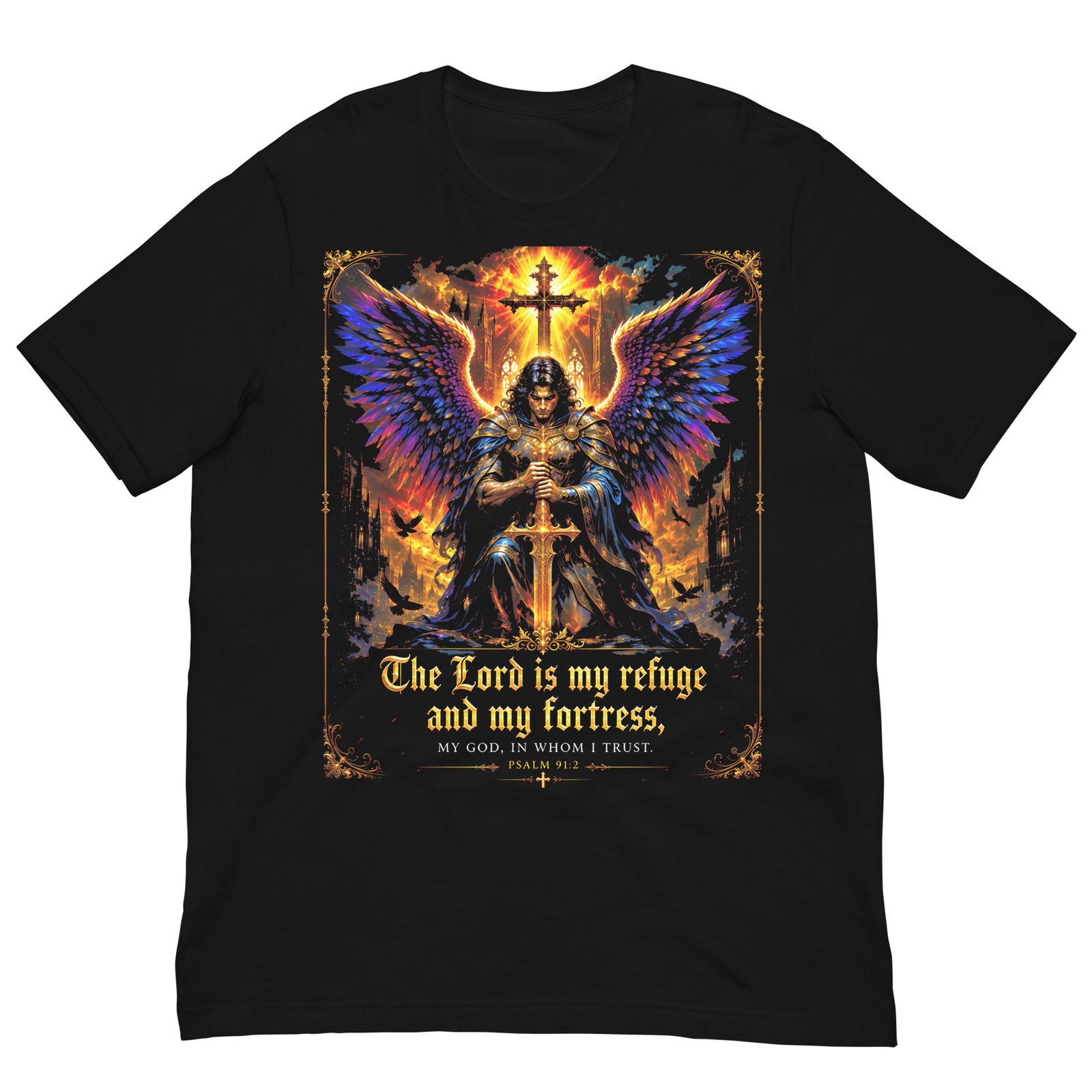 Psalm 91 Guardian Angel Christian Black Unisex T-Shirt - Imagen 8