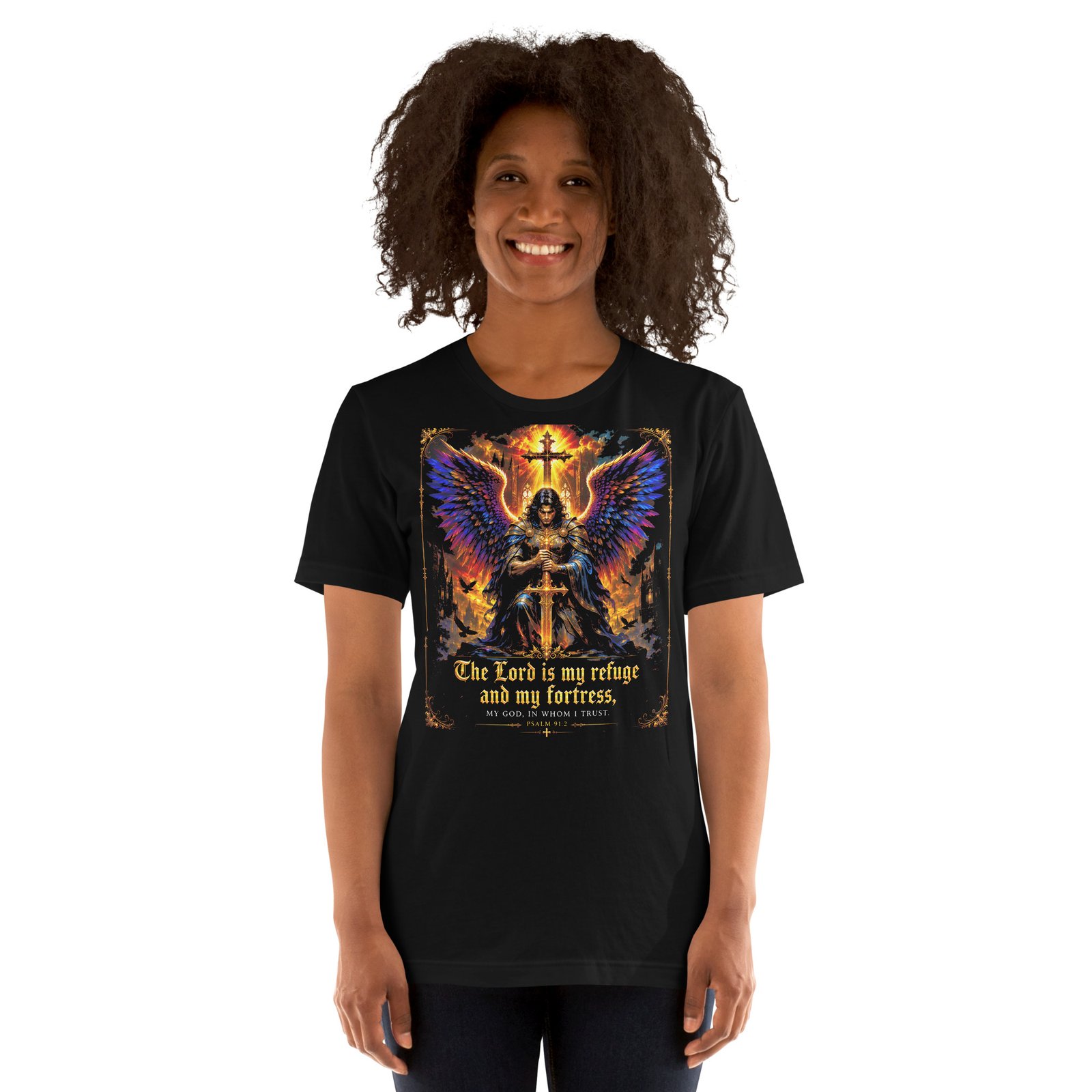 Psalm 91 Guardian Angel Christian Black Unisex T-Shirt - Imagen 14