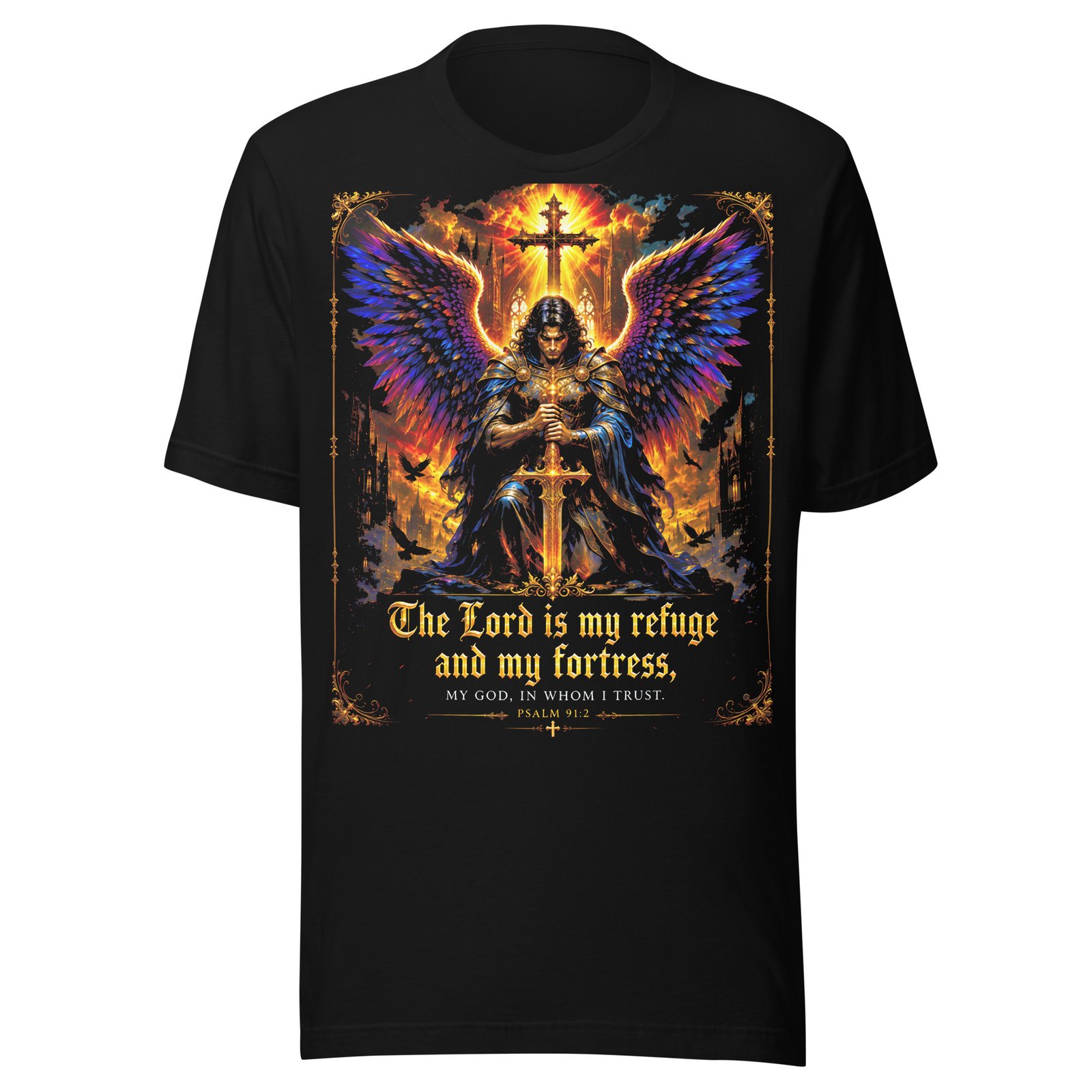 Psalm 91 Guardian Angel Christian Black Unisex T-Shirt - Imagen 2