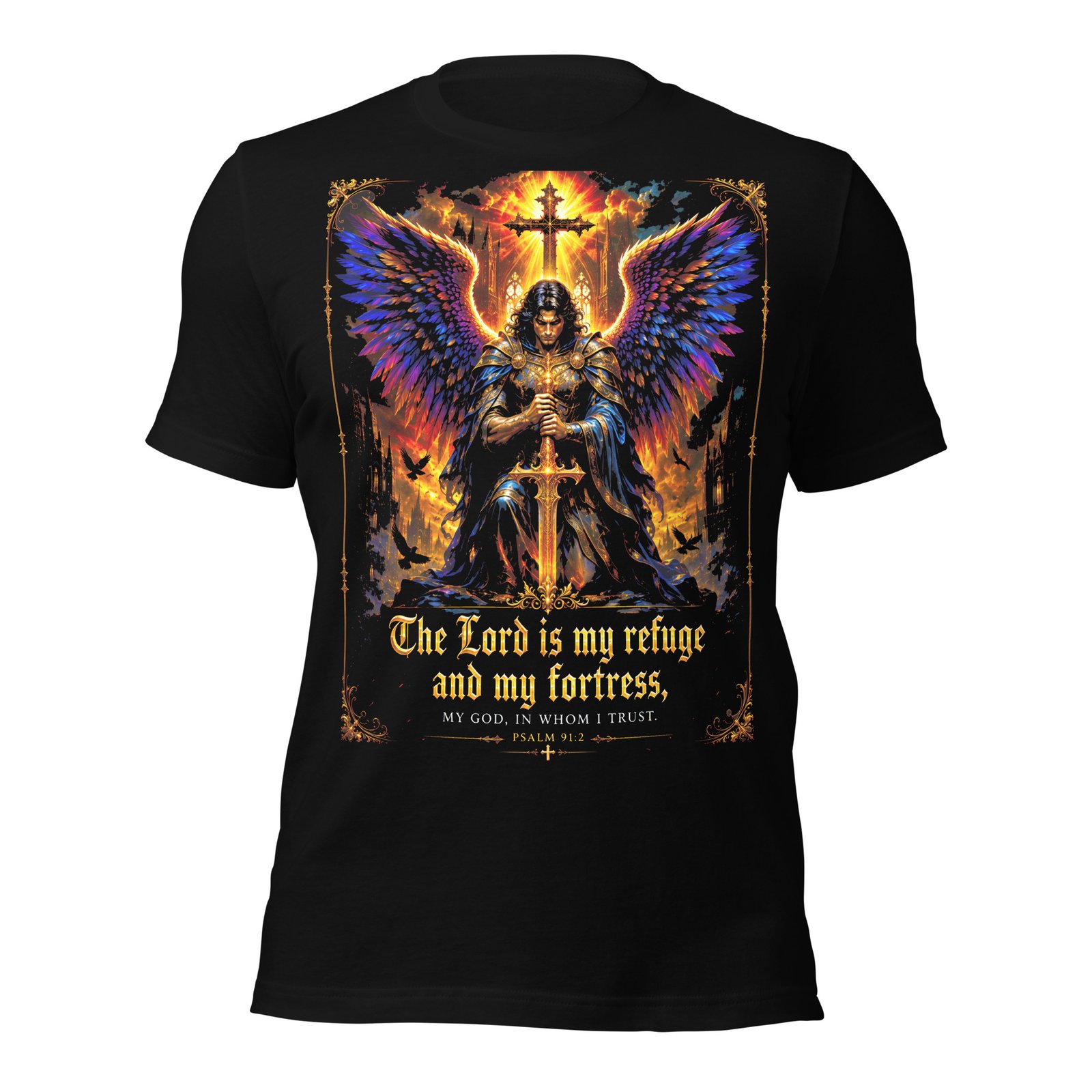 Psalm 91 Guardian Angel Christian Black Unisex T-Shirt - Imagen 3