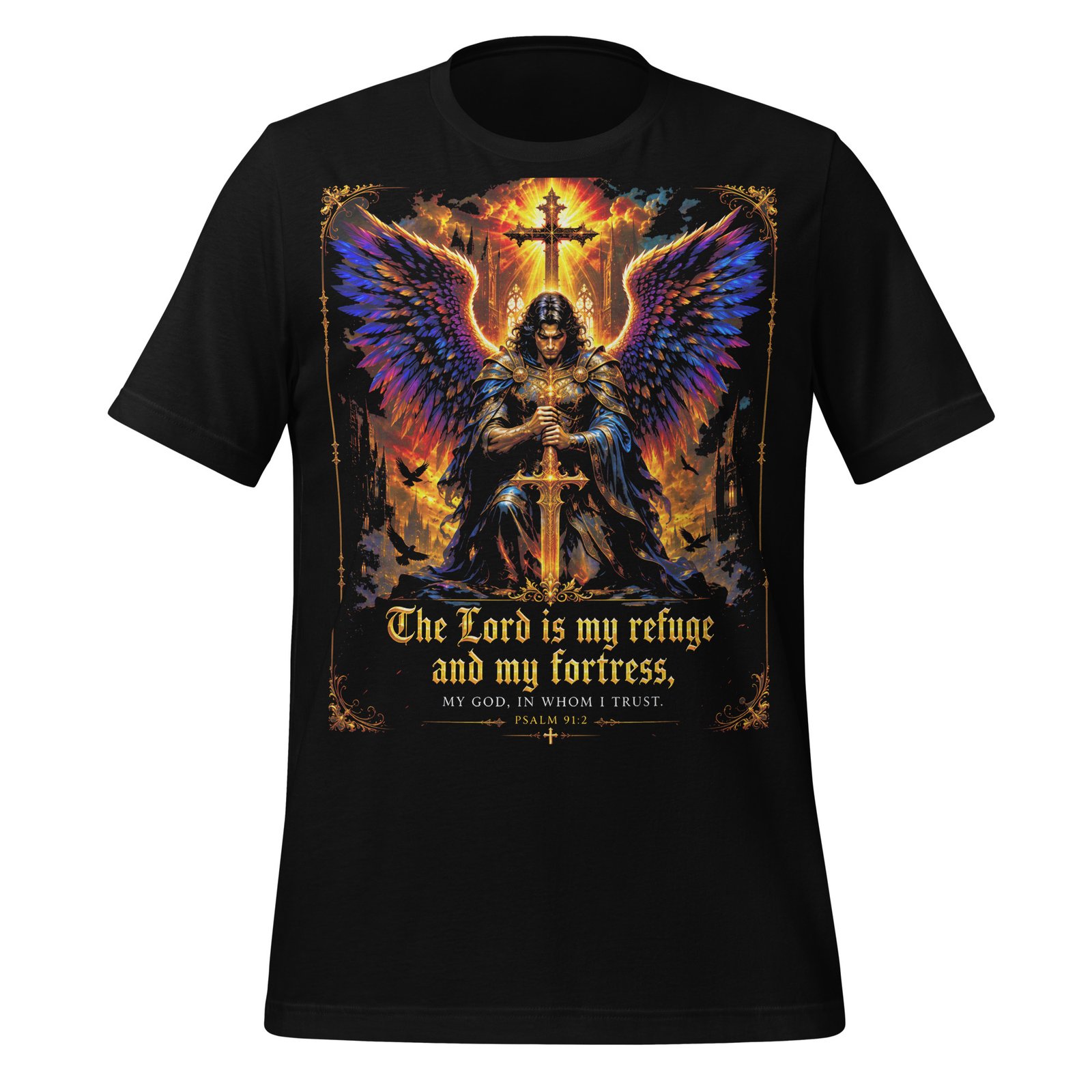 Psalm 91 Guardian Angel Christian Black Unisex T-Shirt - Imagen 6