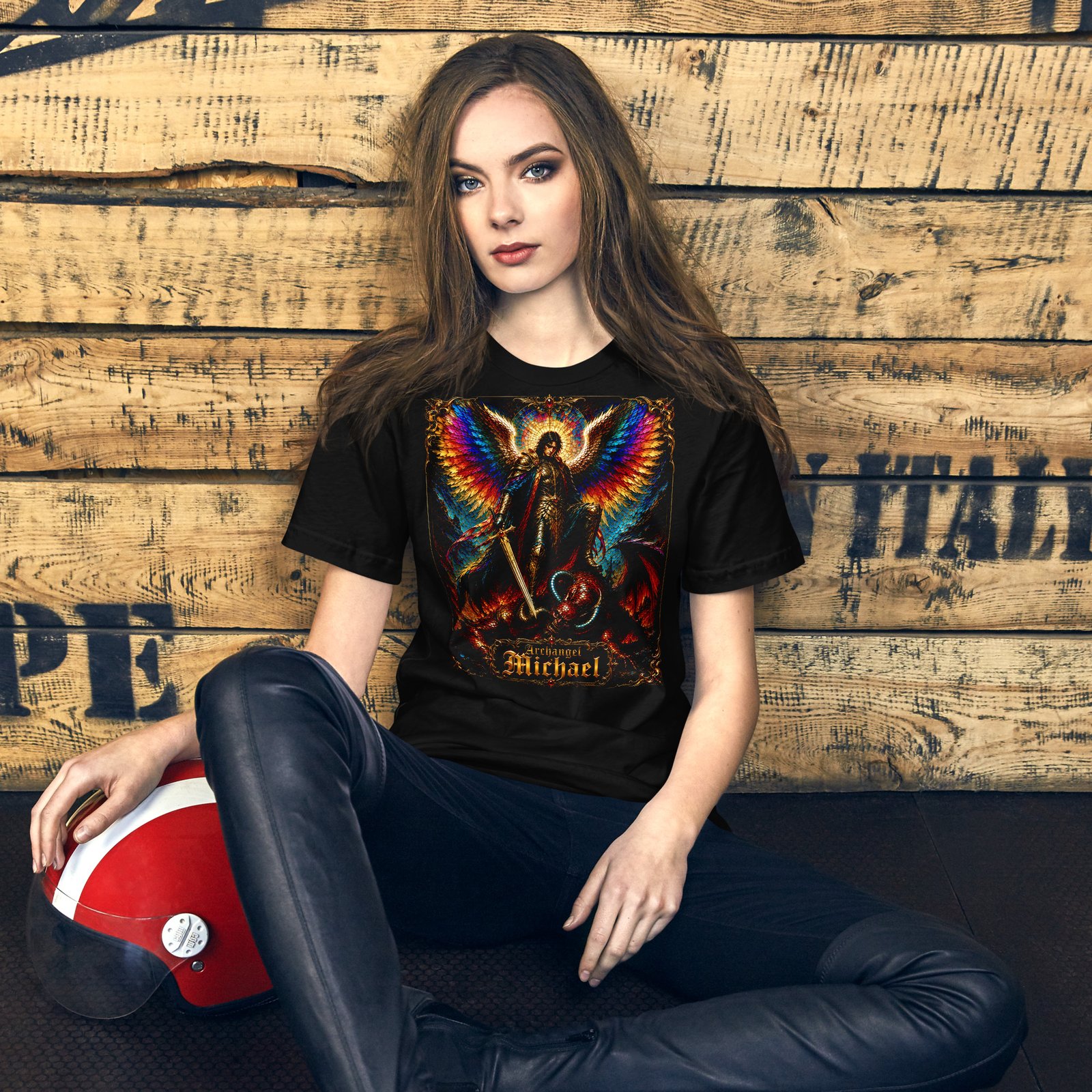 Archangel Michael Defeating Evil Black Unisex T-Shirt - Imagen 21