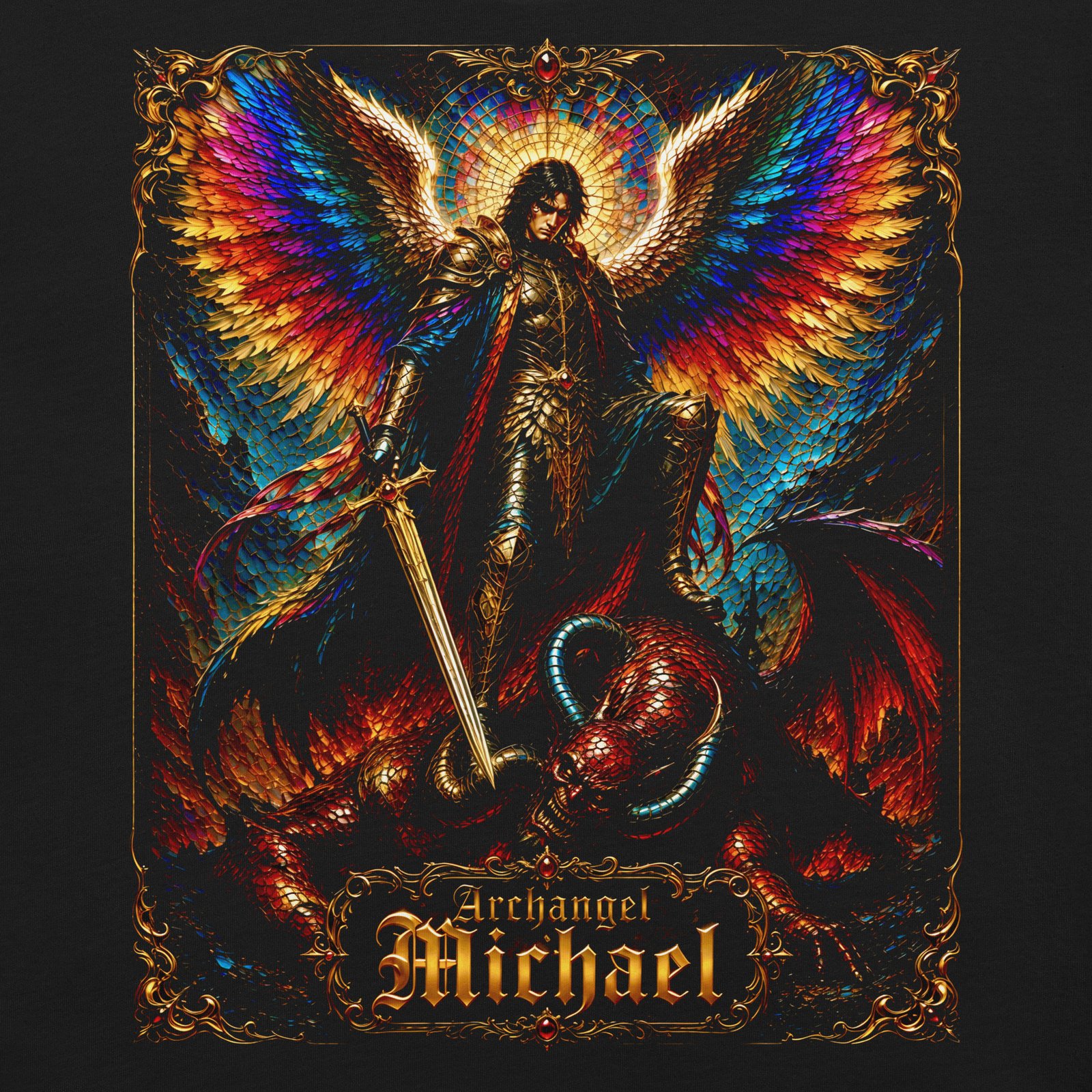 Archangel Michael Defeating Evil Black Unisex T-Shirt - Imagen 22