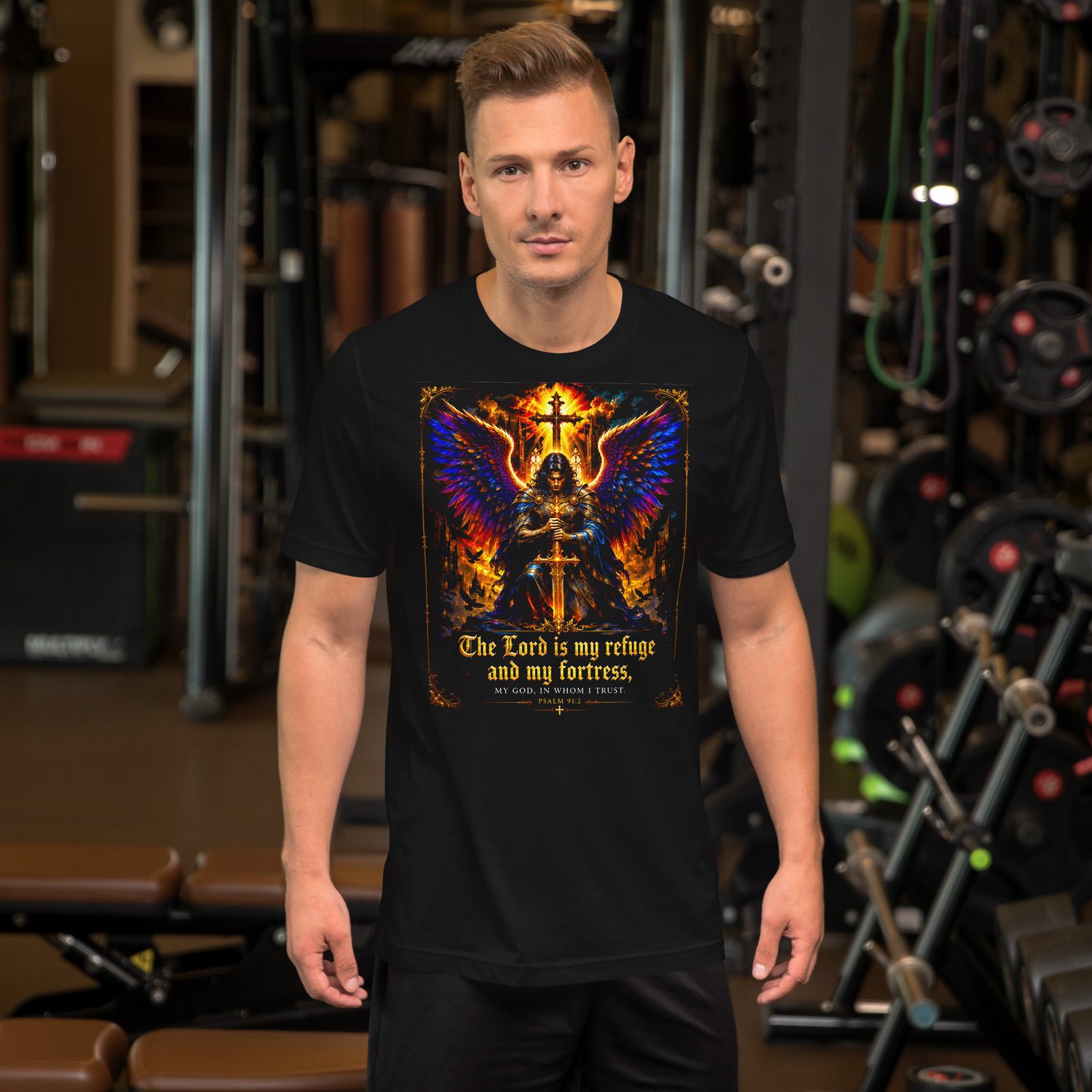 Psalm 91 Guardian Angel Christian Black Unisex T-Shirt - Imagen 15