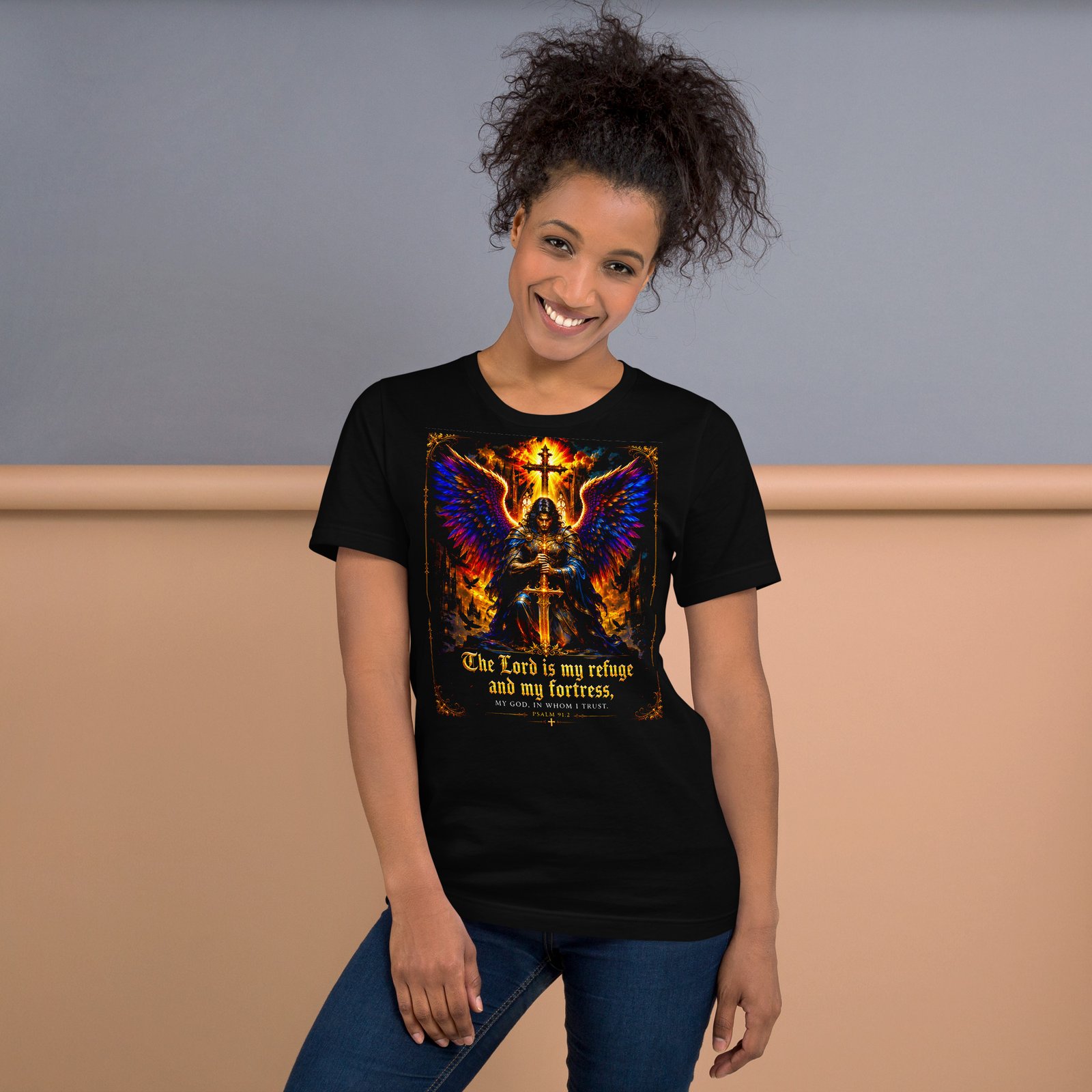 Psalm 91 Guardian Angel Christian Black Unisex T-Shirt - Imagen 19