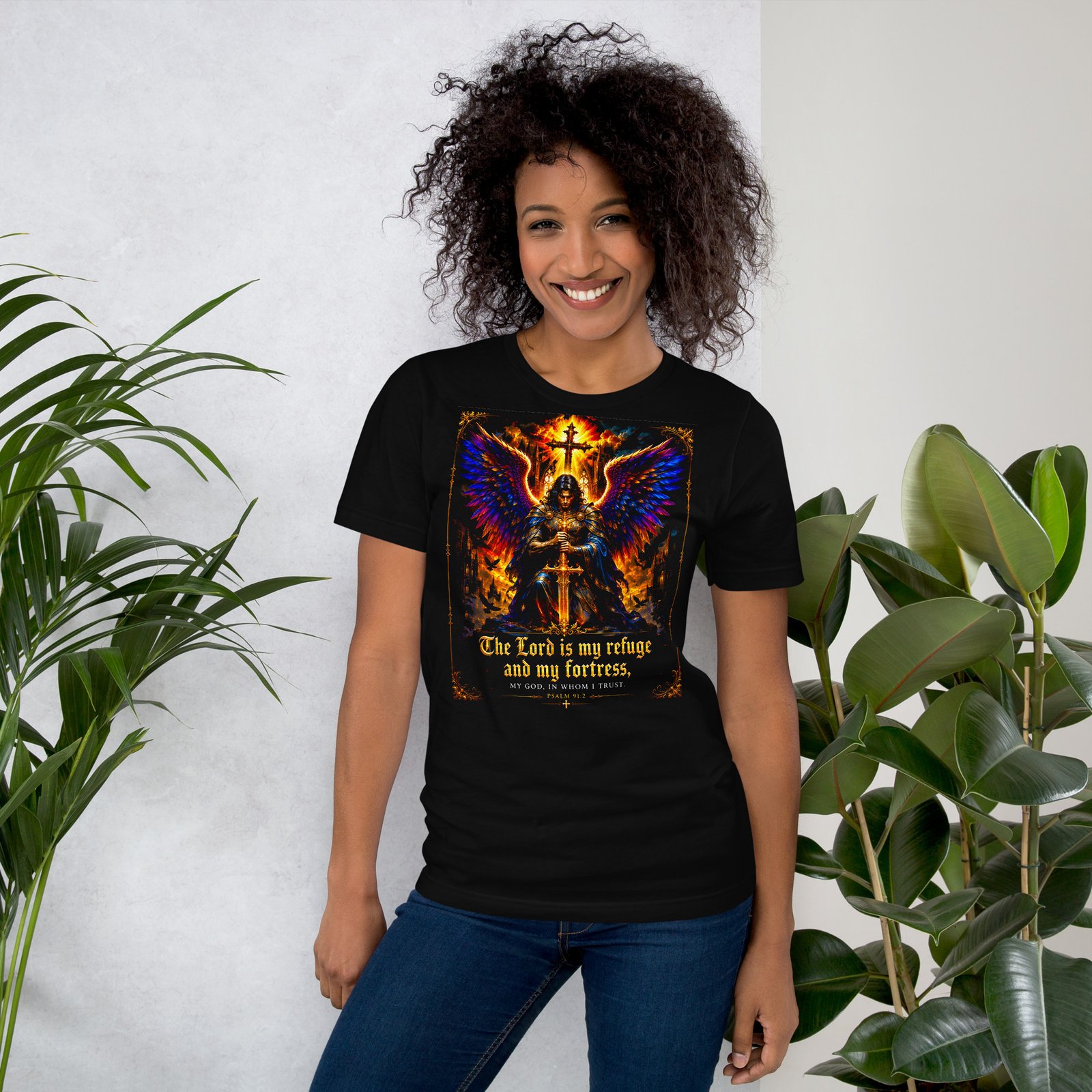Psalm 91 Guardian Angel Christian Black Unisex T-Shirt - Imagen 20