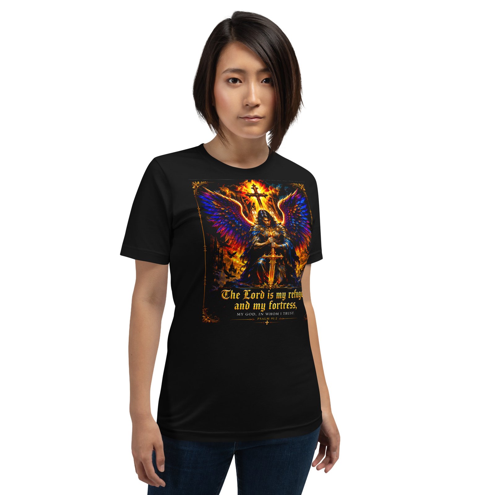 Psalm 91 Guardian Angel Christian Black Unisex T-Shirt - Imagen 11